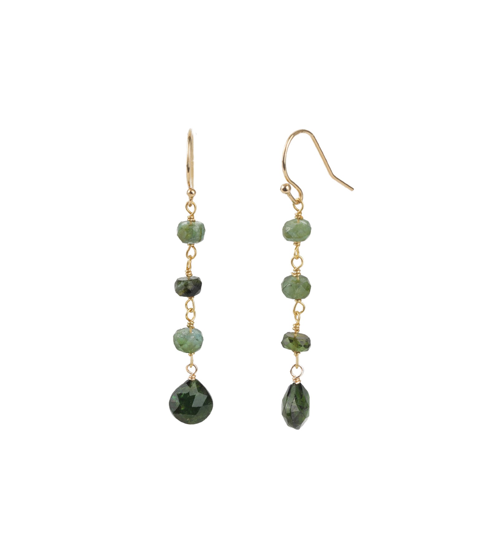 Green Tourmaline Wrap Drop Hooks 14k Gold Filled, 14k Gold Vermeil, Green Tourmaline