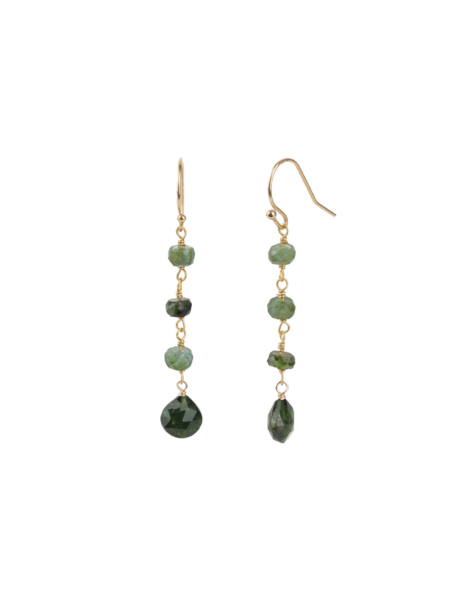 Green Tourmaline Wrap Drop Hooks 14k Gold Filled, 14k Gold Vermeil, Green Tourmaline