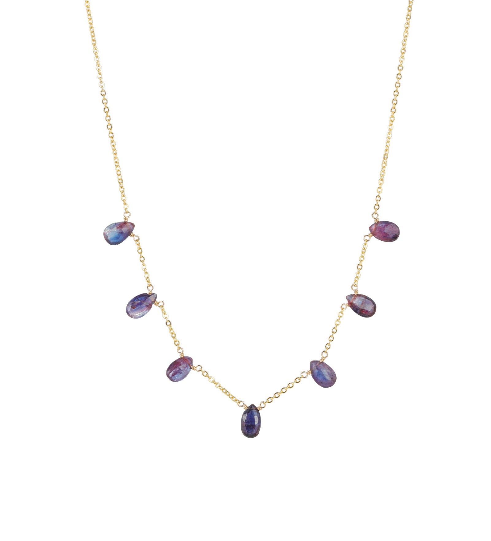 Stoned by Gem Jar-7 Stone Drop Necklace-Necklaces-14k Gold Filled, Mystic Kyanite-Blue Ruby Jewellery-Vancouver Canada