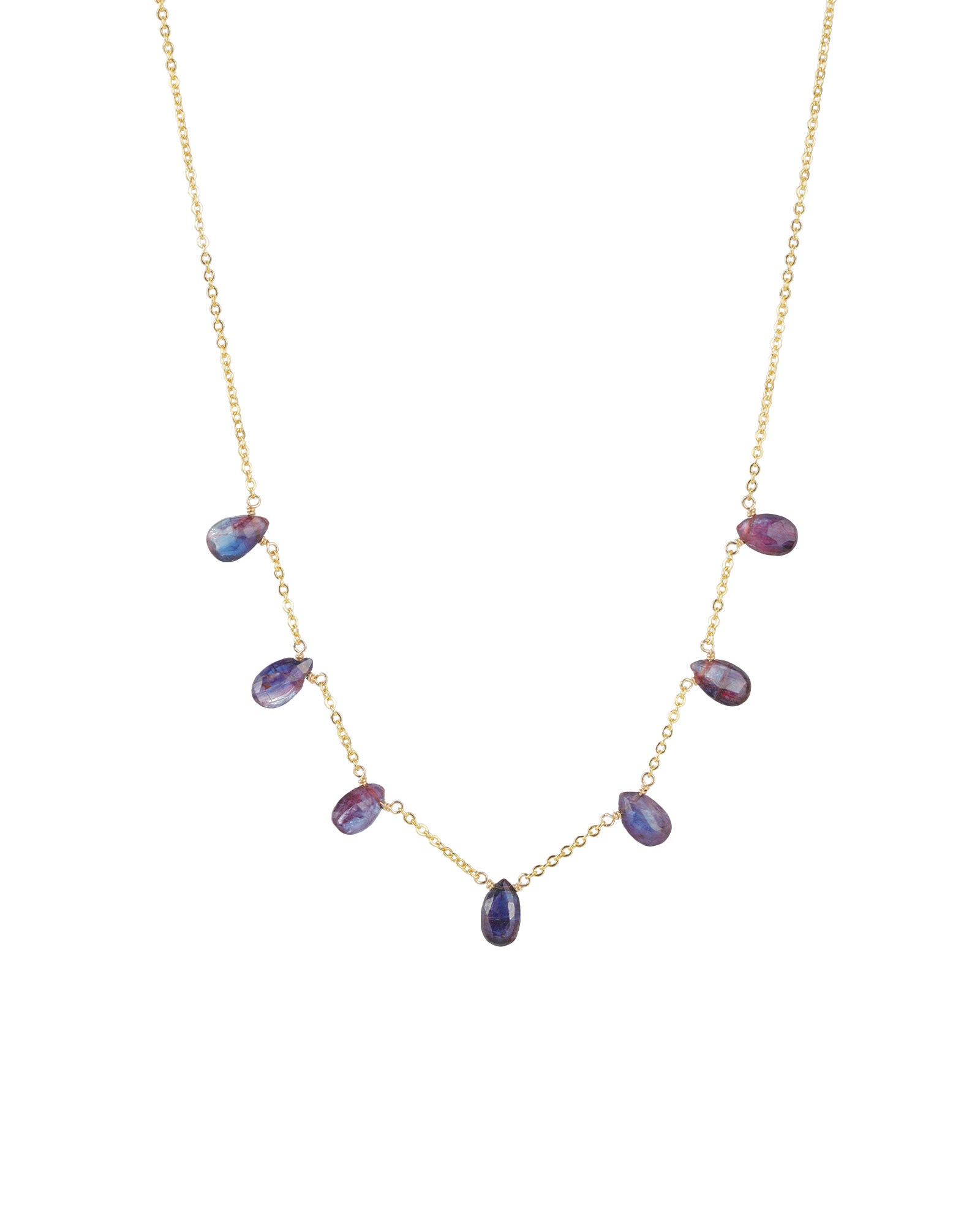 Stoned by Gem Jar-7 Stone Drop Necklace-Necklaces-14k Gold Filled, Mystic Kyanite-Blue Ruby Jewellery-Vancouver Canada