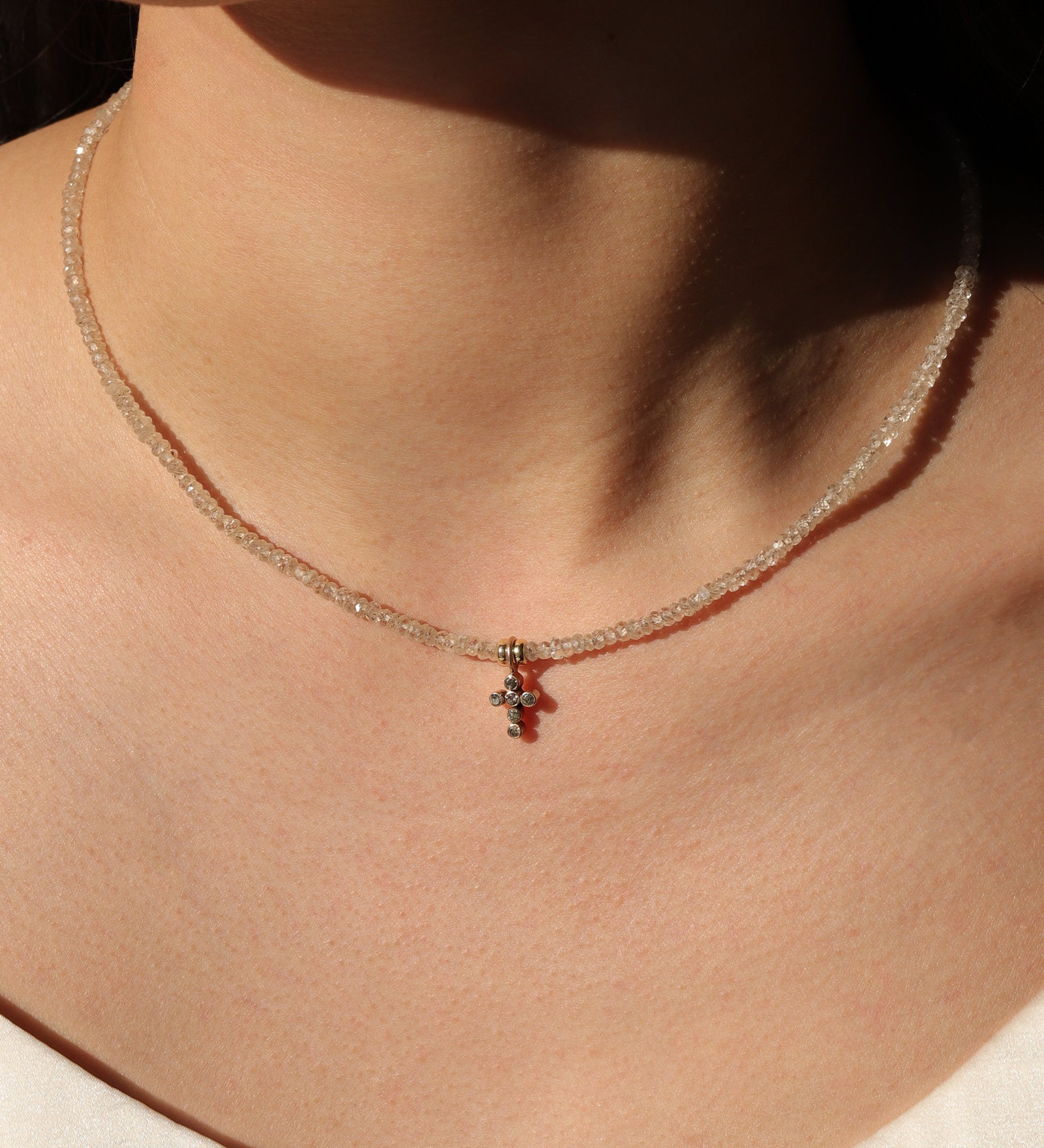 Gem Jar-White Zircon Diamond Cross Necklace | 4mm-Necklaces-Blue Ruby Jewellery-Vancouver Canada