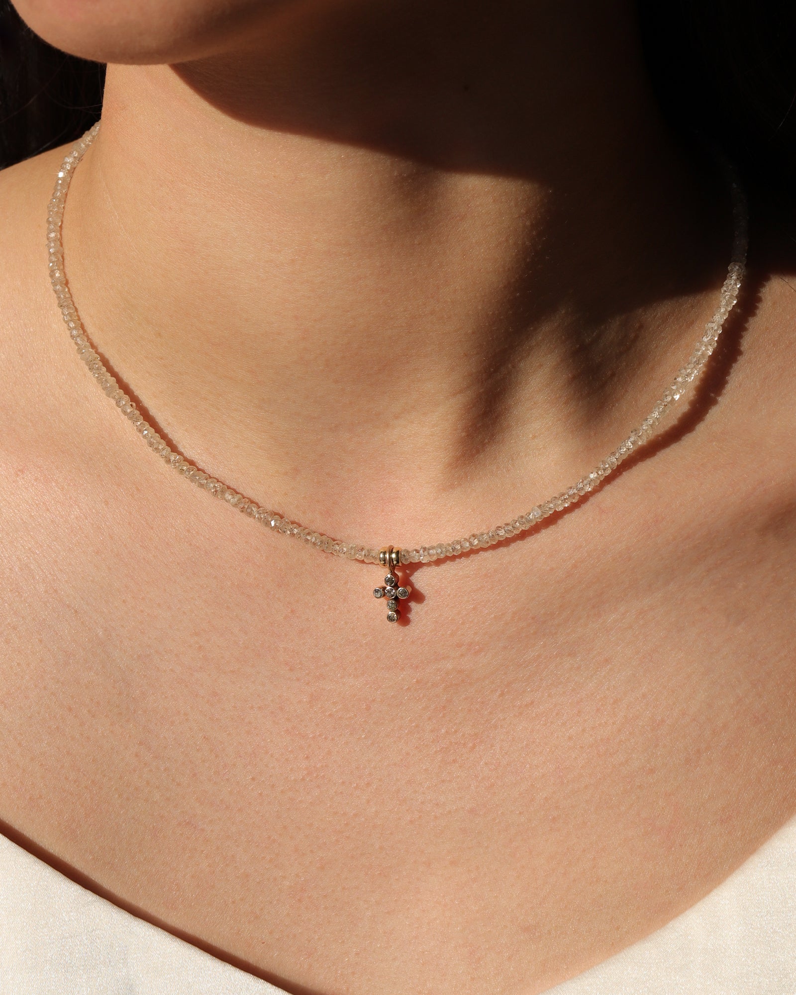 Gem Jar-White Zircon Diamond Cross Necklace | 4mm-Necklaces-Blue Ruby Jewellery-Vancouver Canada