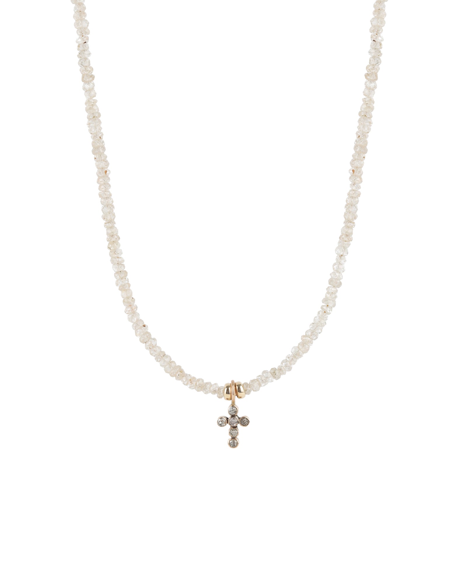 Gem Jar-White Zircon Diamond Cross Necklace | 4mm-Necklaces-14k Yellow Gold, 10k Rose Gold, Champagne Diamond, Champagne Zircon-Blue Ruby Jewellery-Vancouver Canada