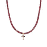 Gradual Ruby Cross Necklace | 3mm - 5mm 14k Yellow Gold, 10k Rose Gold, Ruby, Garnet