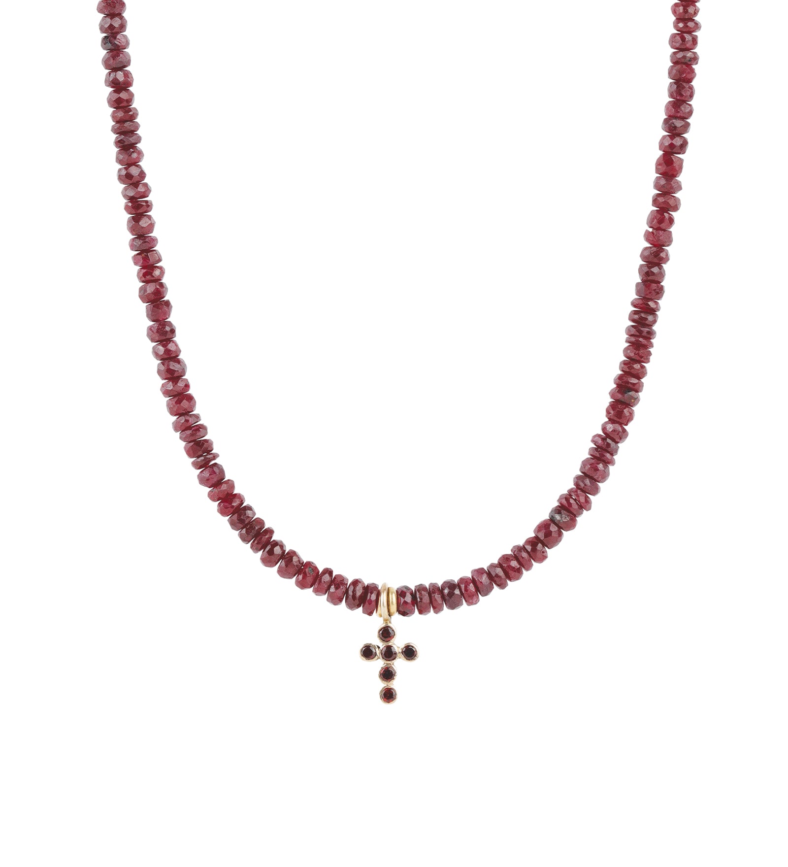 Gradual Ruby Cross Necklace | 3mm - 5mm 14k Yellow Gold, 10k Rose Gold, Ruby, Garnet