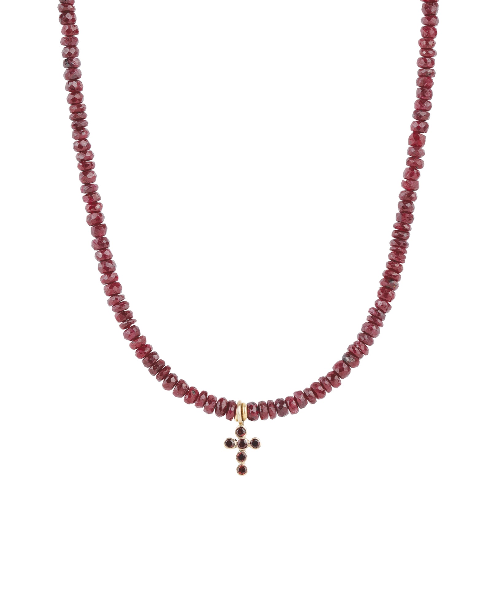 Gradual Ruby Cross Necklace | 3mm - 5mm 14k Yellow Gold, 10k Rose Gold, Ruby, Garnet