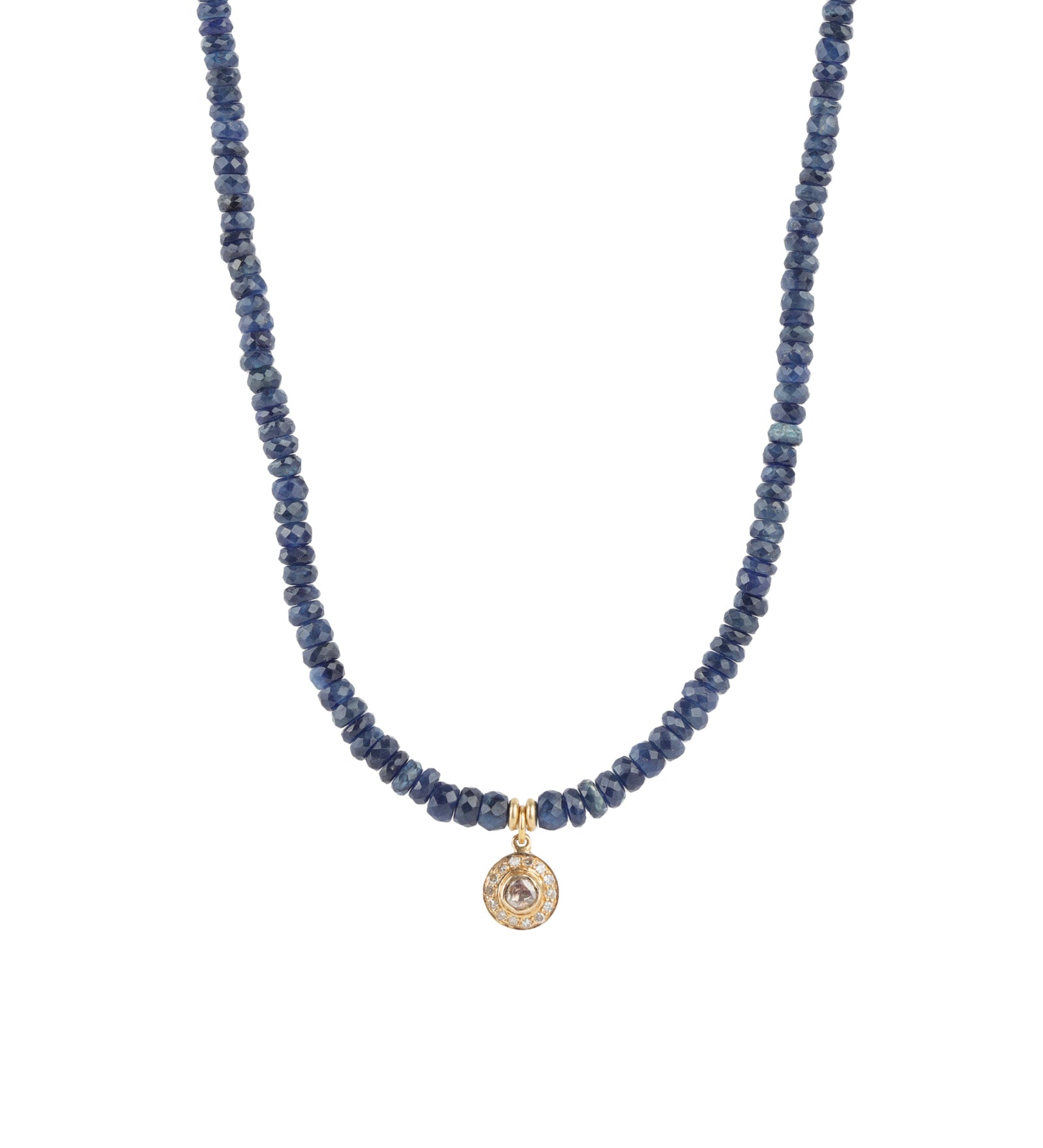 Round Diamond Blue Sapphire Necklace | 3.5mm - 4.5mm 14k Yellow Gold, Diamond, Blue Sapphire