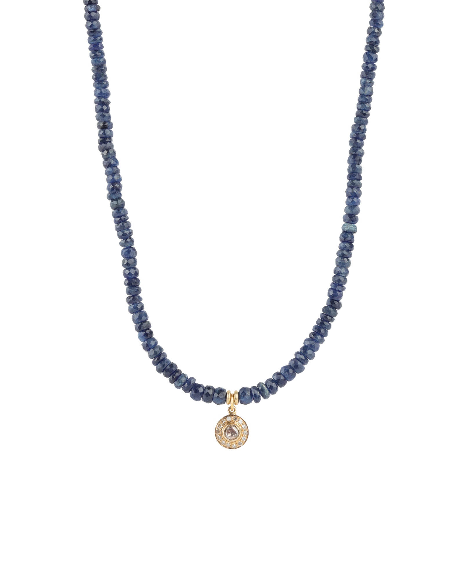 Round Diamond Blue Sapphire Necklace | 3.5mm - 4.5mm 14k Yellow Gold, Diamond, Blue Sapphire