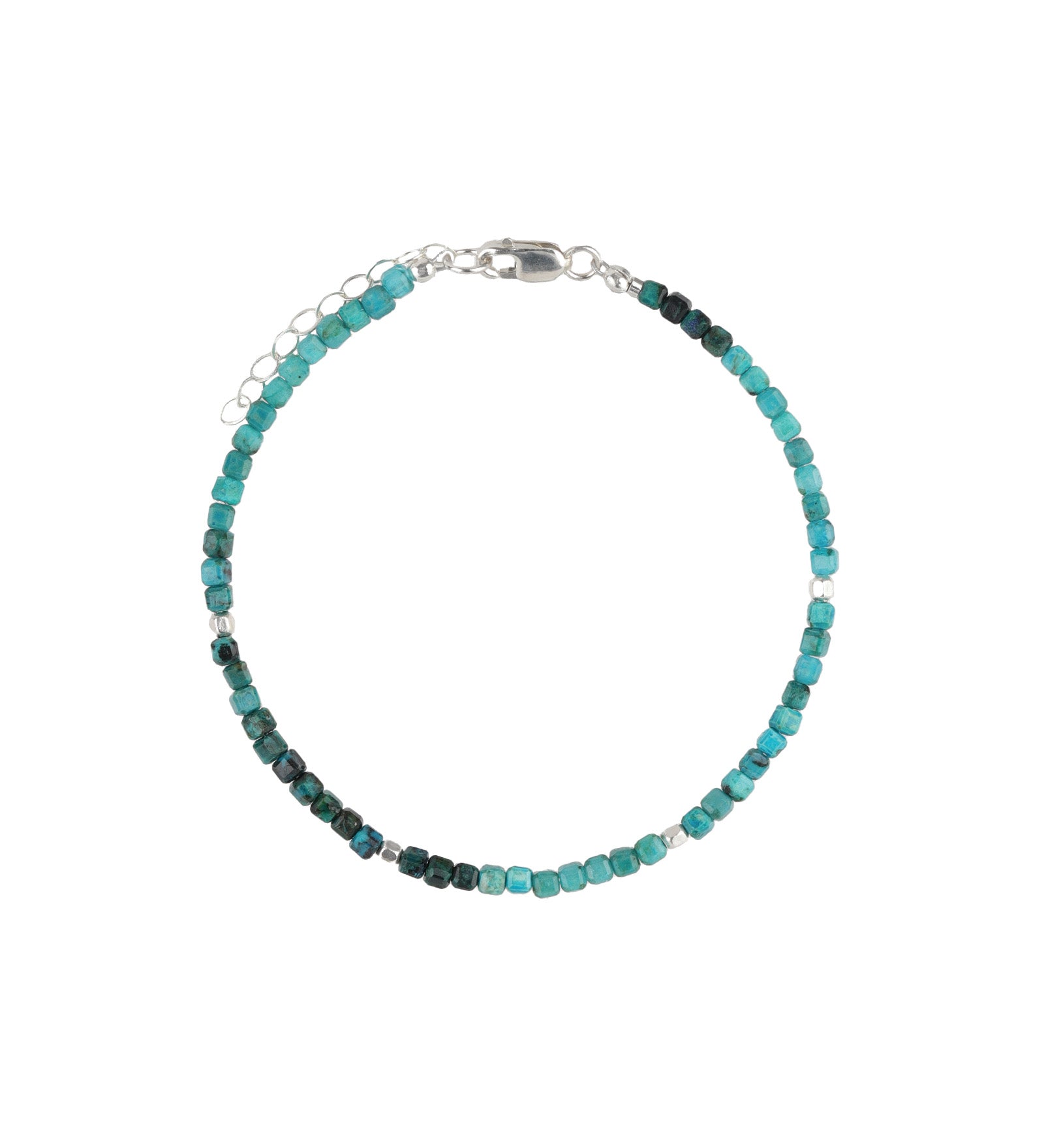 Cube Stone Nugget Bracelet Sterling Silver, Chrysocolla