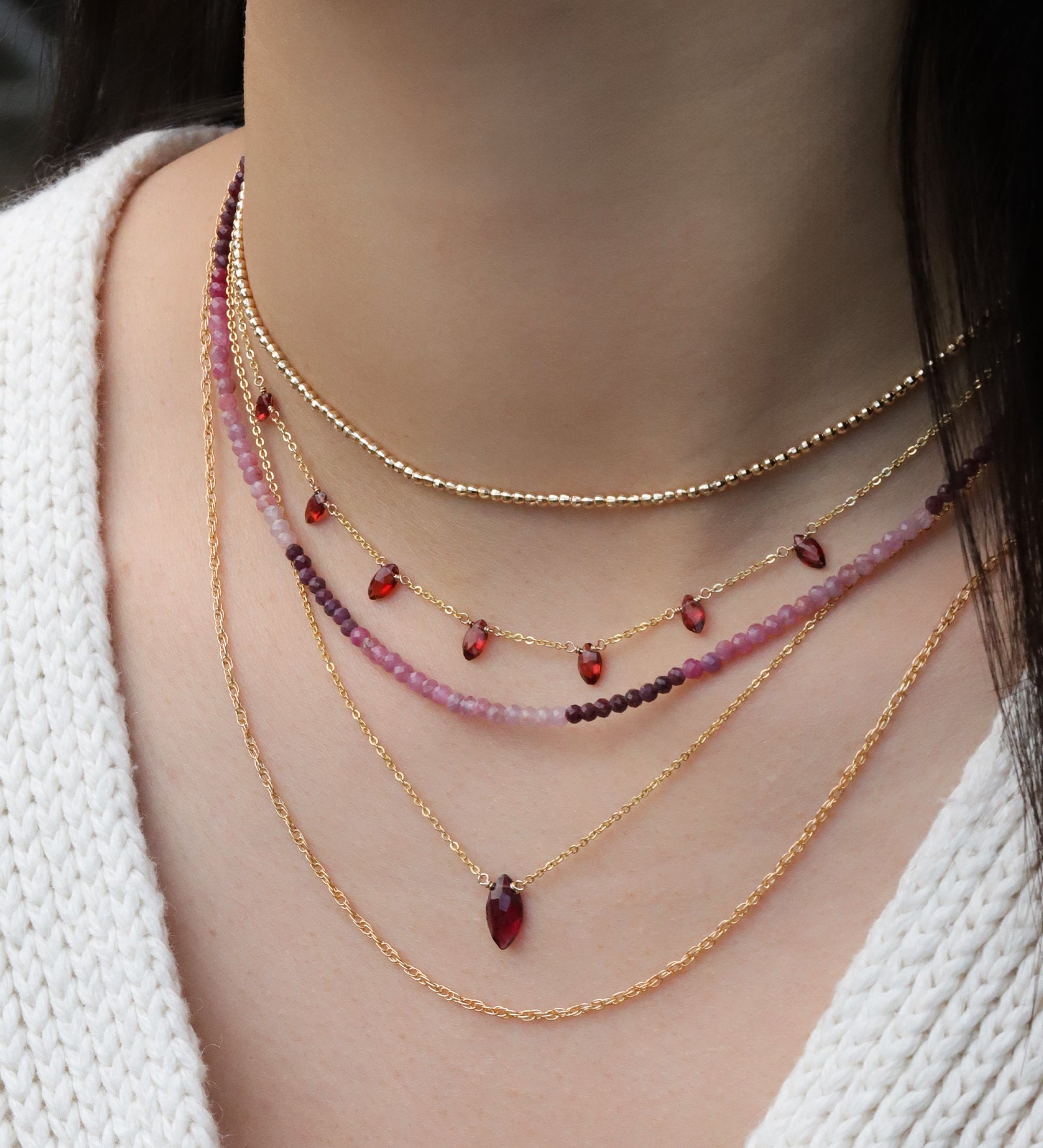 Gem Jar-Ruby Mix Stone Necklace | 2.5mm-Necklaces-14k Gold Filled, Ruby-Blue Ruby Jewellery-Vancouver Canada