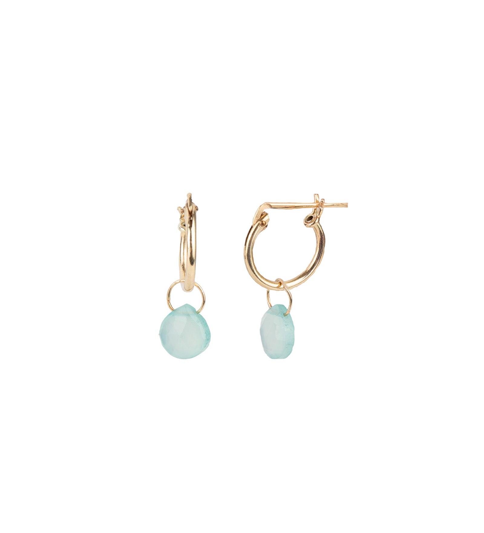 Gem Jar-Heart Stone Floating Huggies | 12mm-Earrings-14k Gold Filled, Aqua Chalcedony-Blue Ruby Jewellery-Vancouver Canada