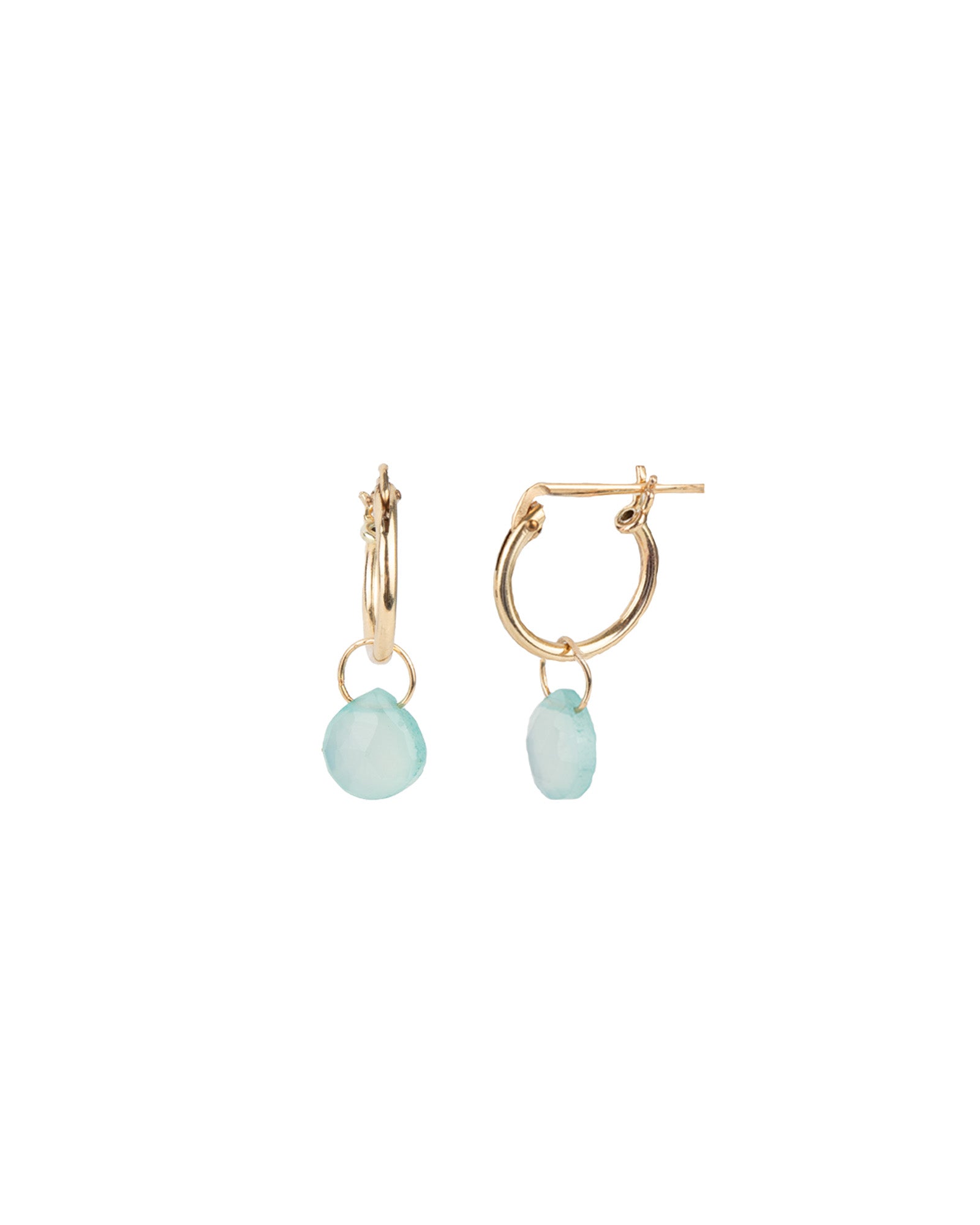 Gem Jar-Heart Stone Floating Huggies | 12mm-Earrings-14k Gold Filled, Aqua Chalcedony-Blue Ruby Jewellery-Vancouver Canada