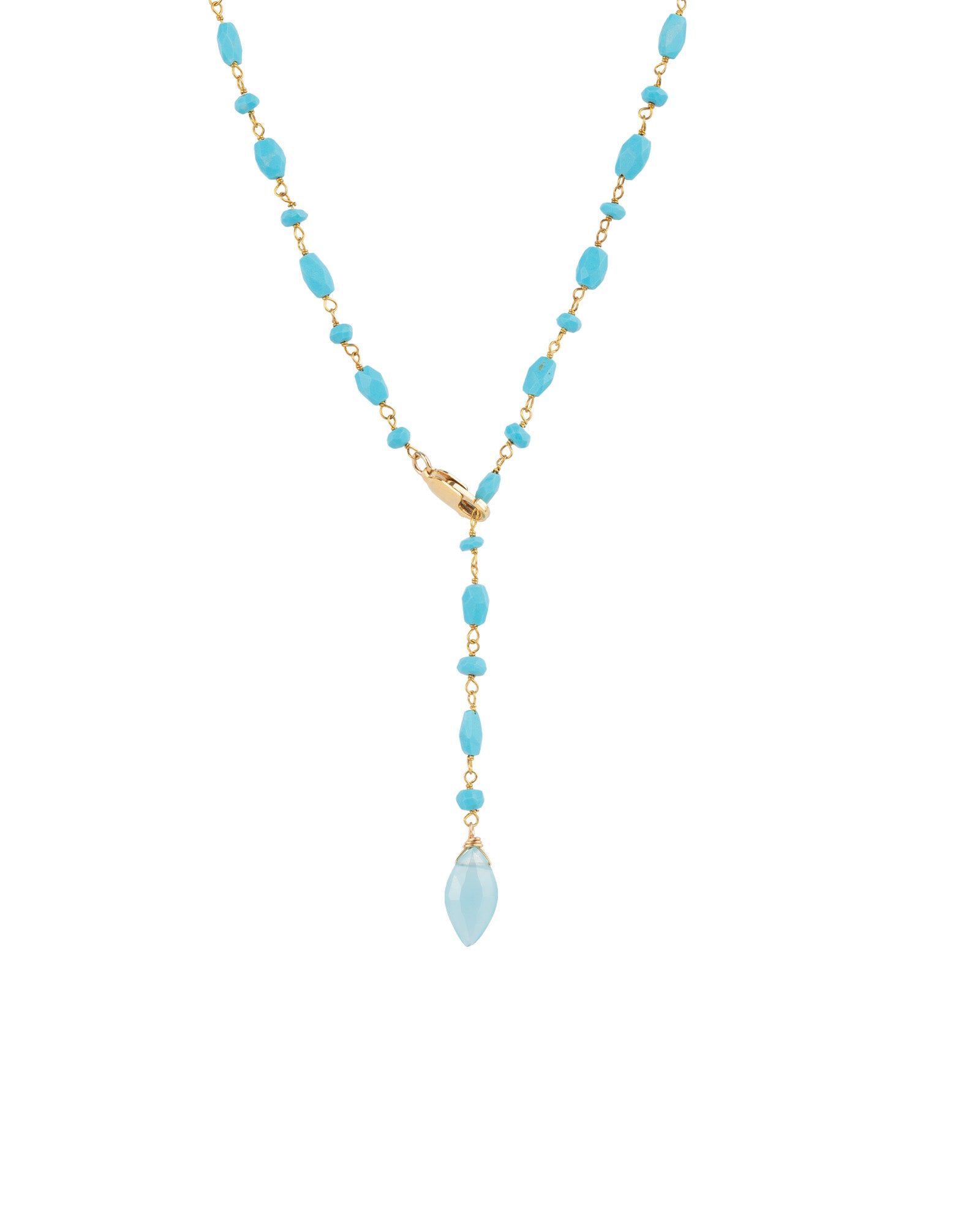 Gem Jar-Mixed Blue Drop Stone Lariat-Necklaces-14k Gold Vermeil, Turquoise-Blue Ruby Jewellery-Vancouver Canada