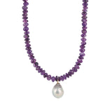 Amethyst Pearl Drop Necklace | 7mm 14k Gold Filled, Amethyst, Grey Pearl