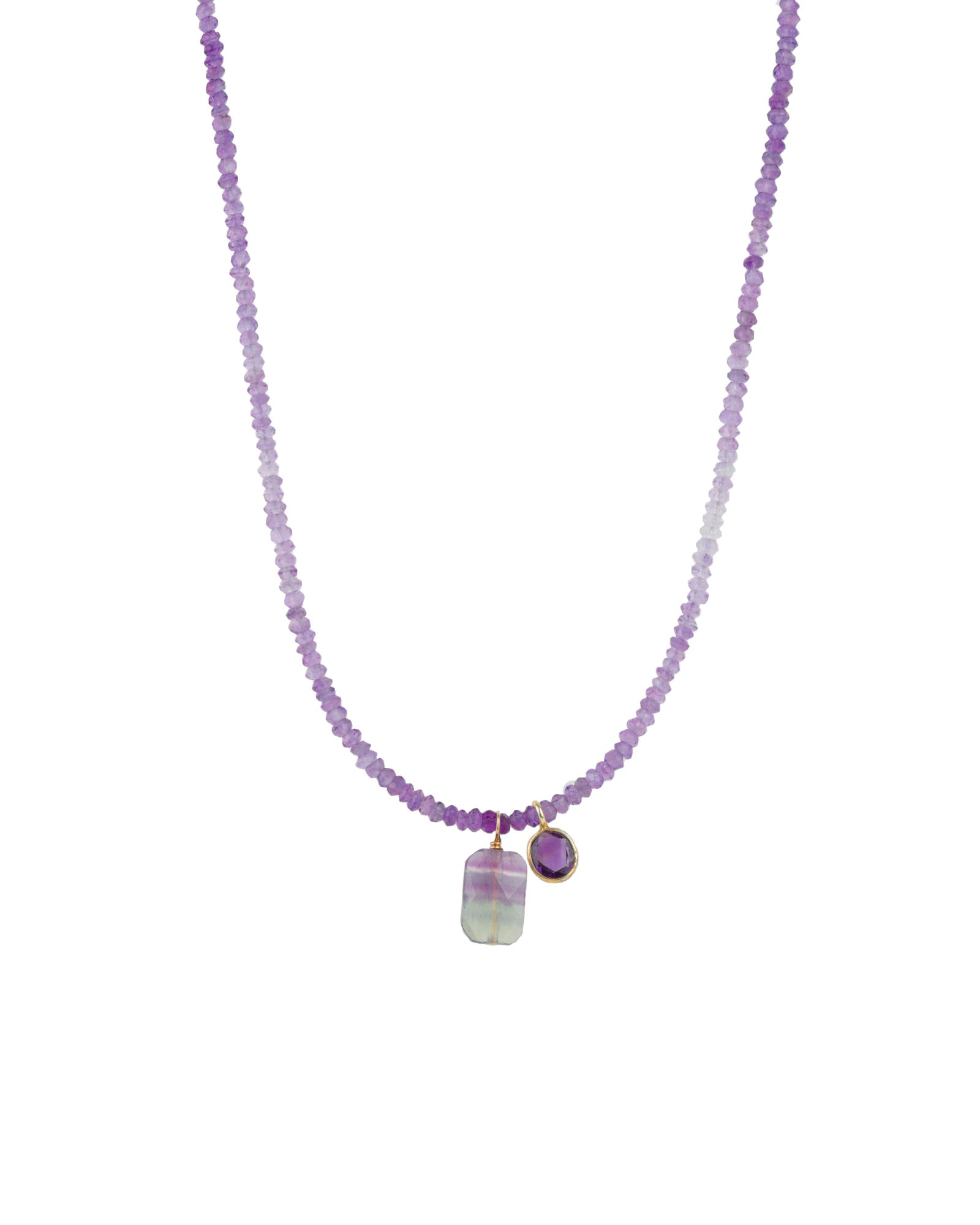 Amethyst Stone Rectangular Fluorite Drop Necklace | 3mm 14k Gold Filled, Amethyst, Fluorite