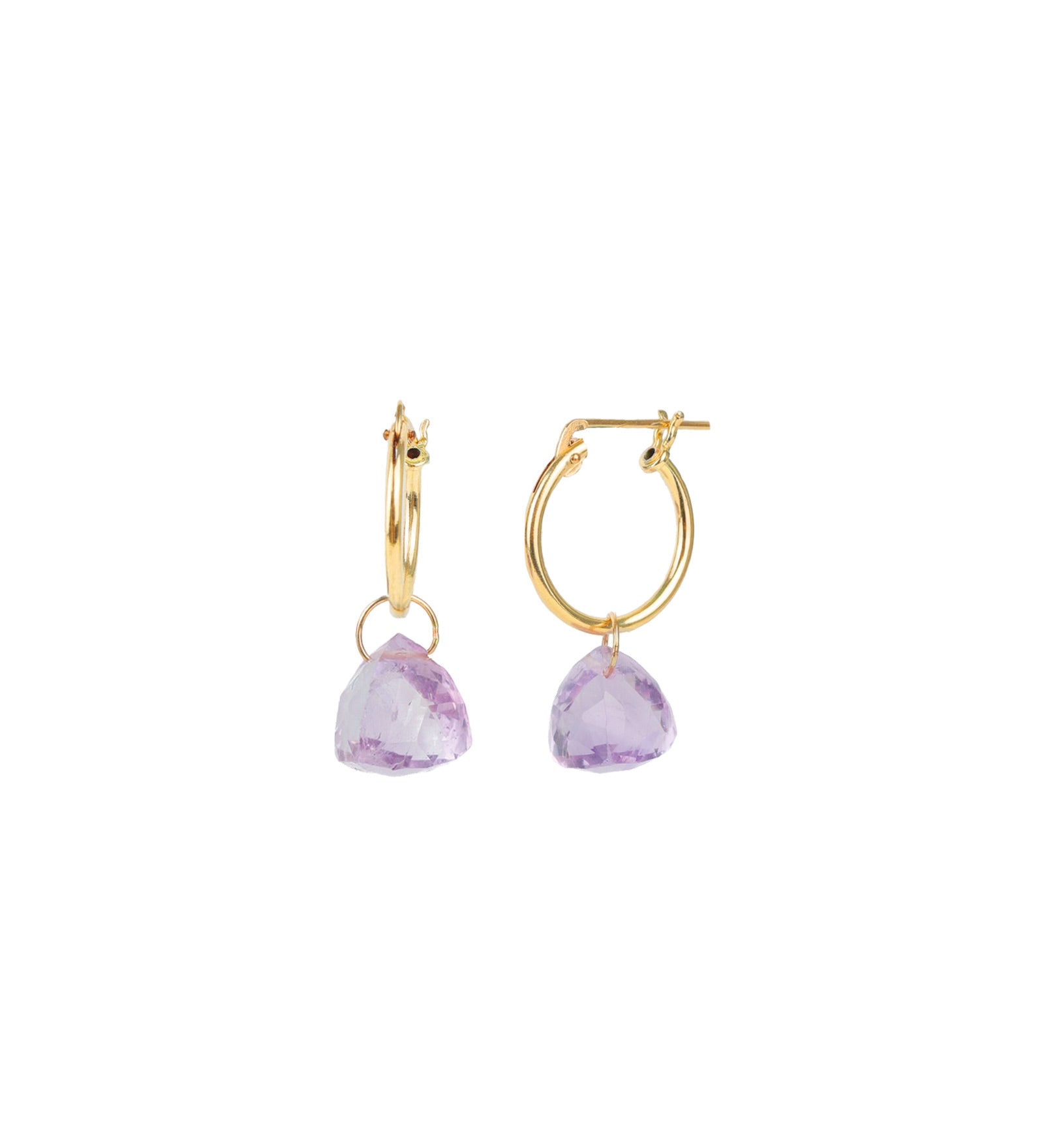 Trillion Floating Amethyst Huggies | 14mm 14k Gold Filled, Amethyst