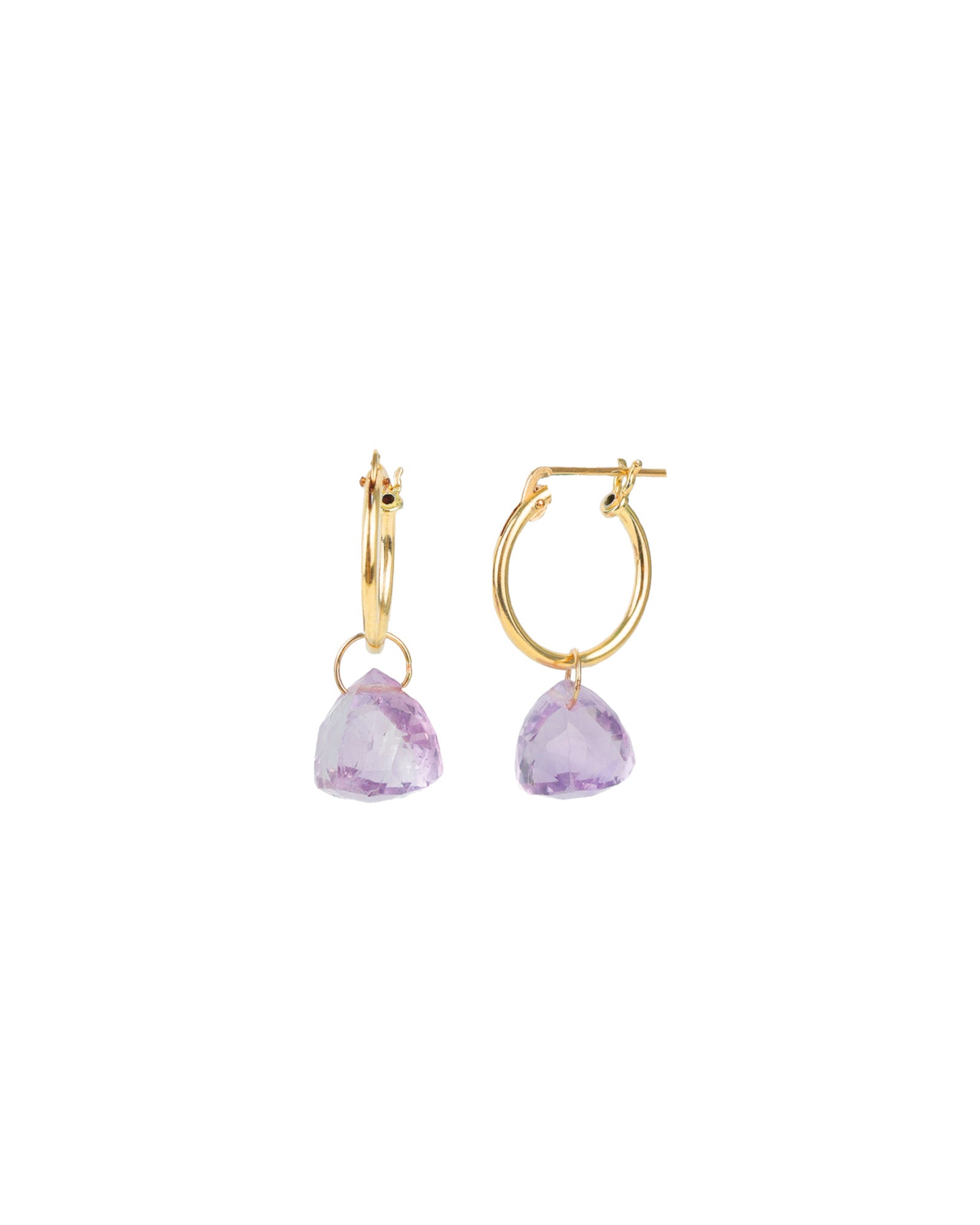 Trillion Floating Amethyst Huggies | 14mm 14k Gold Filled, Amethyst