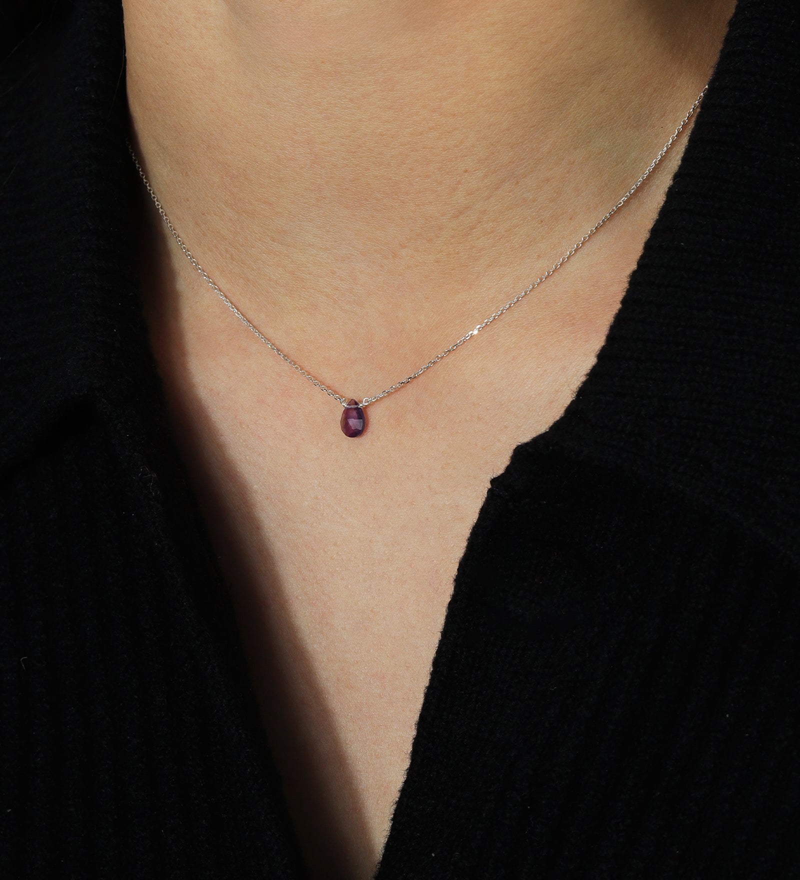 Stoned by Gem Jar-Pear Stone Cable Necklace-Necklaces-Sterling Silver, Amethyst-Blue Ruby Jewellery-Vancouver Canada