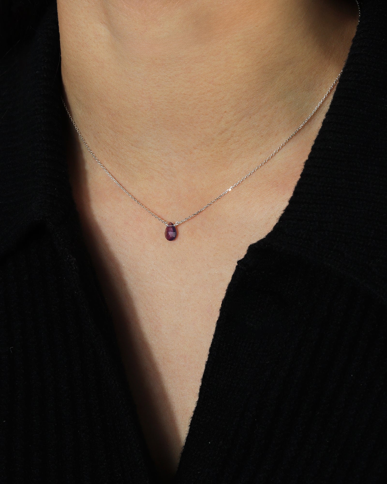 Stoned by Gem Jar-Pear Stone Cable Necklace-Necklaces-Sterling Silver, Amethyst-Blue Ruby Jewellery-Vancouver Canada