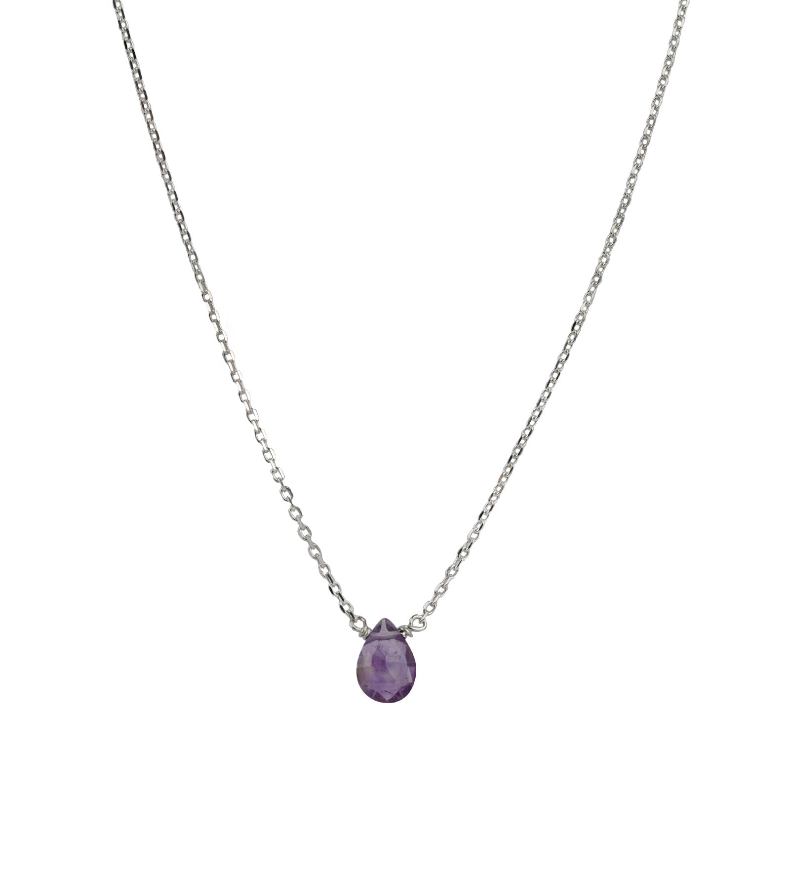 Pear Stone Cable Necklace Sterling Silver, Amethyst