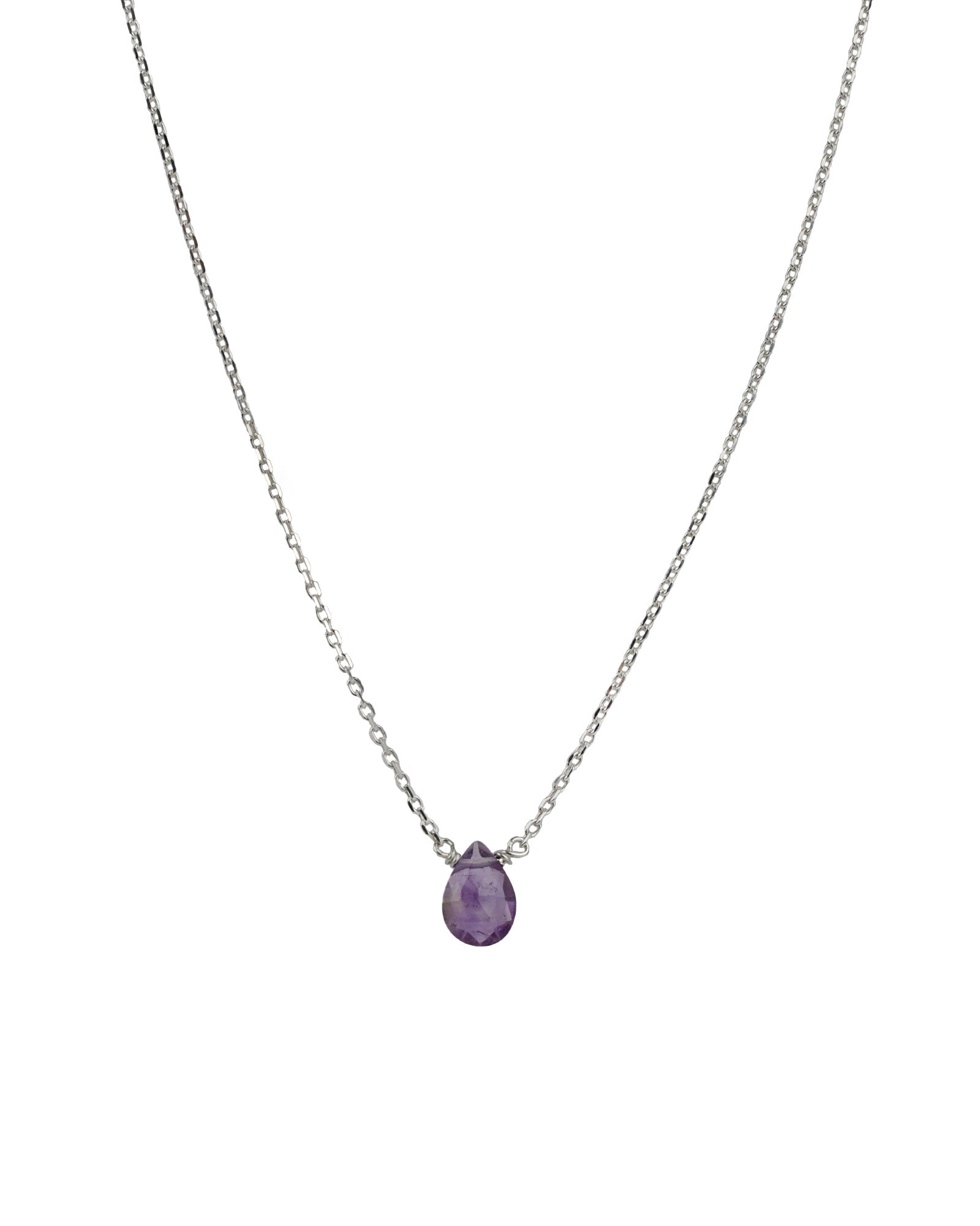 Pear Stone Cable Necklace Sterling Silver, Amethyst