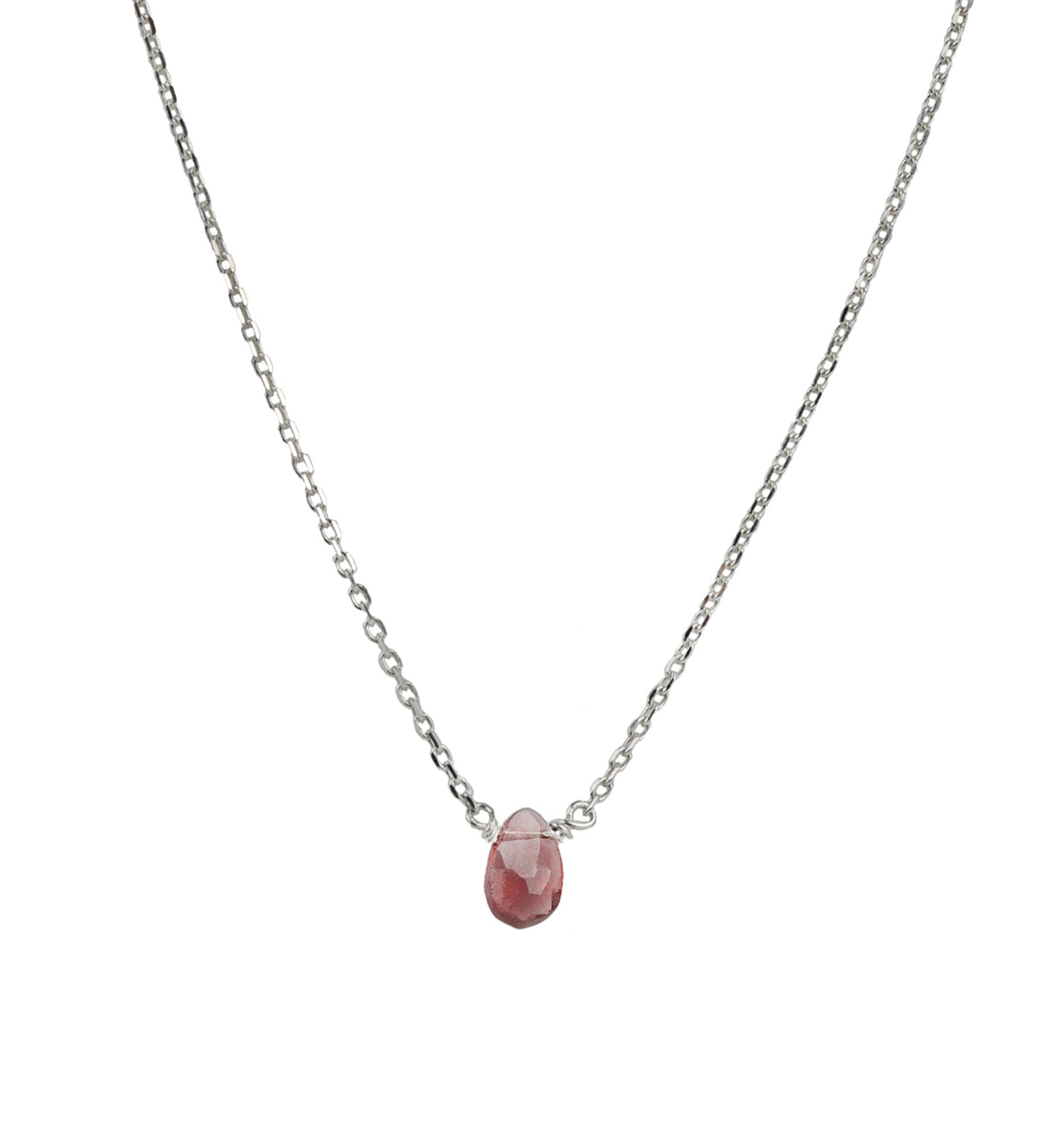 Pear Stone Cable Necklace Sterling Silver, Garnet