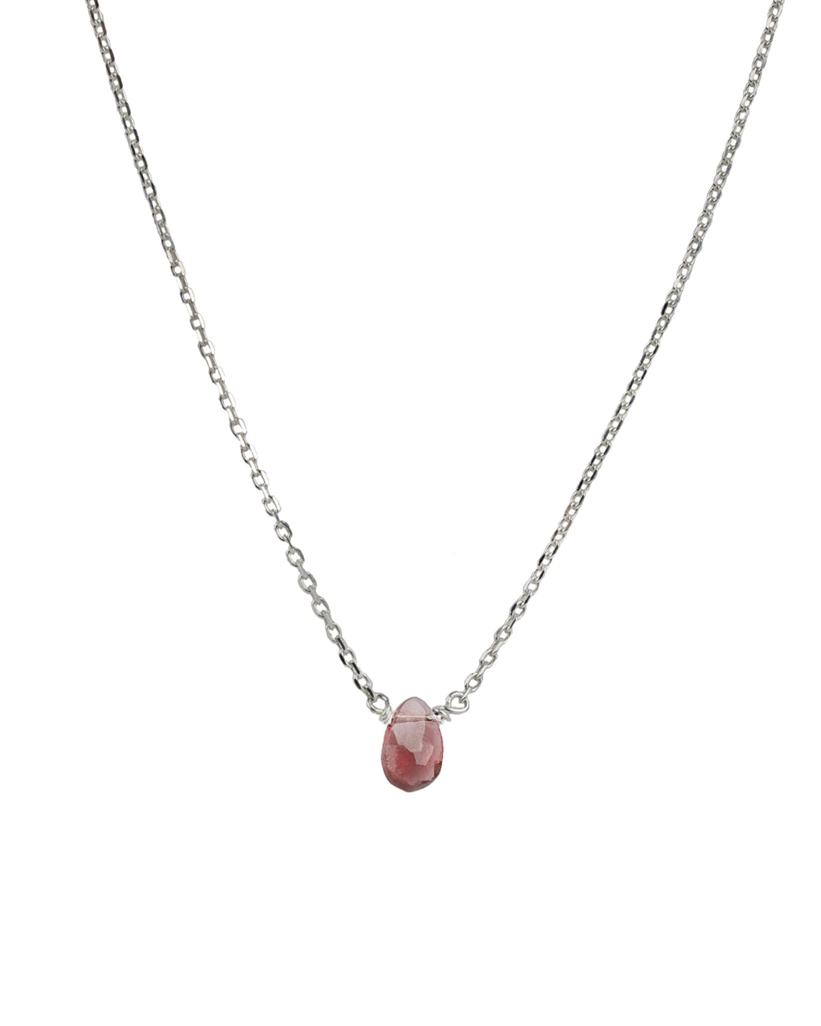 Pear Stone Cable Necklace Sterling Silver, Garnet