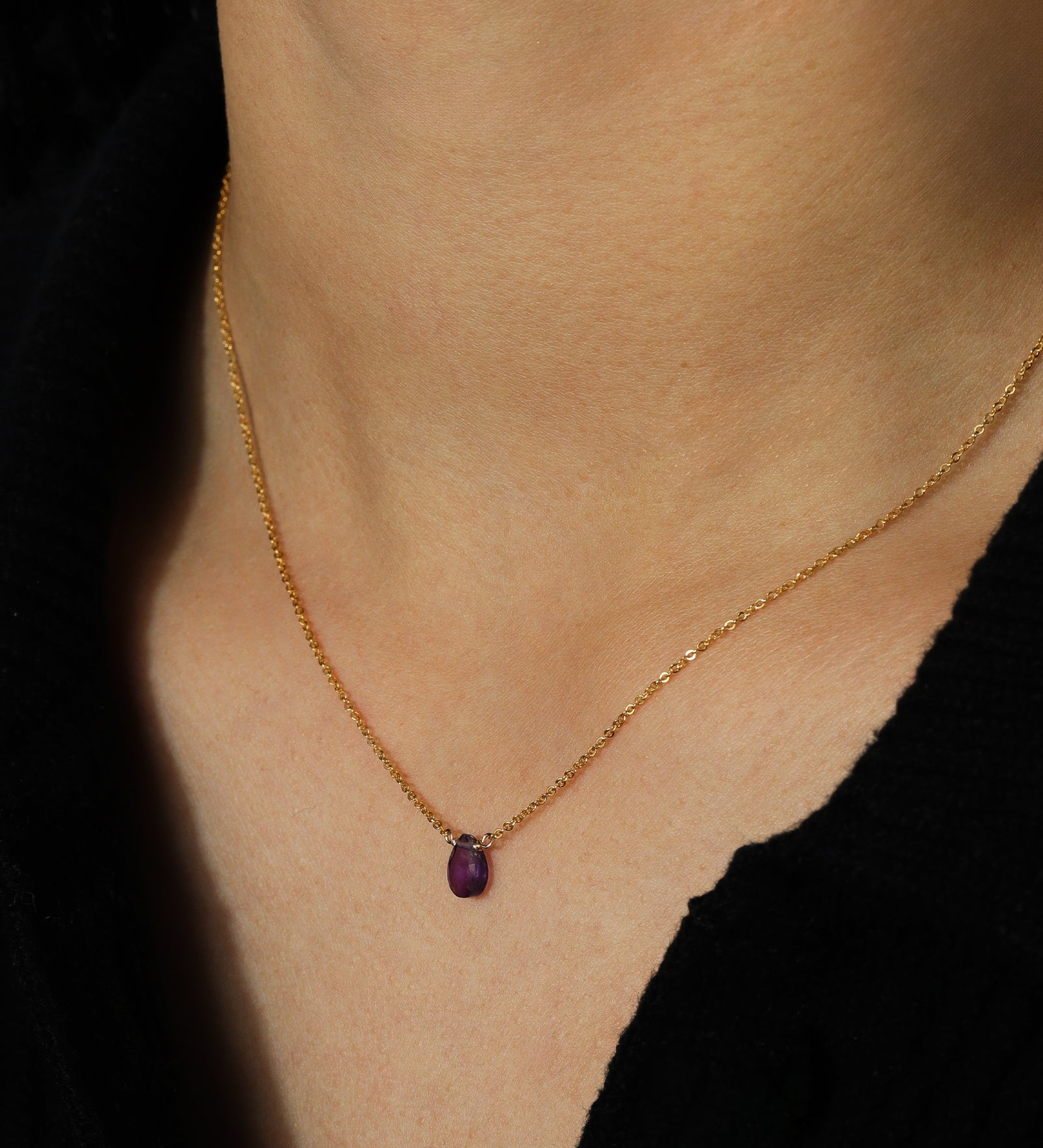 Stoned by Gem Jar-Pear Stone Cable Necklace-Necklaces-14k Gold Filled, Amethyst-Blue Ruby Jewellery-Vancouver Canada