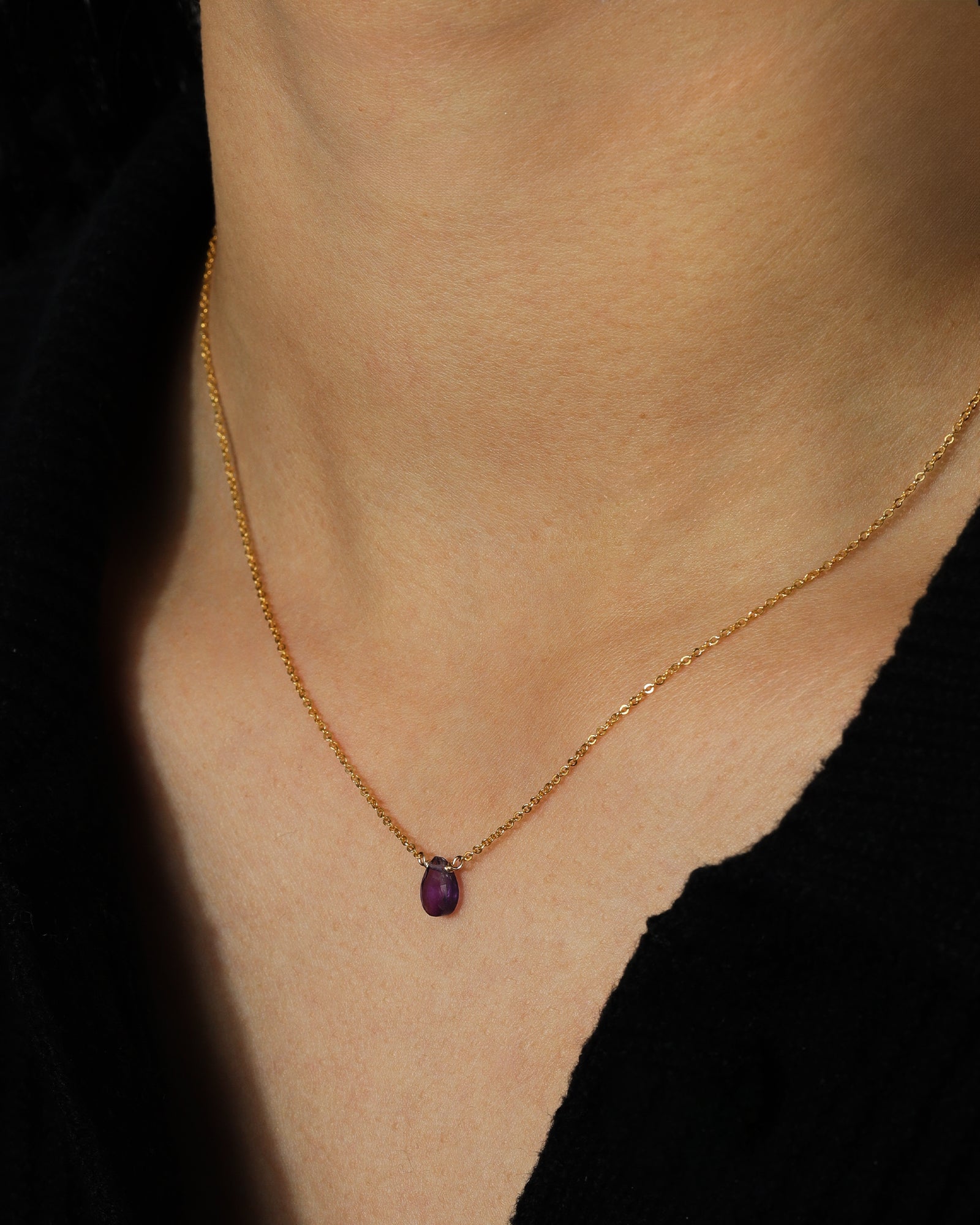 Stoned by Gem Jar-Pear Stone Cable Necklace-Necklaces-14k Gold Filled, Amethyst-Blue Ruby Jewellery-Vancouver Canada