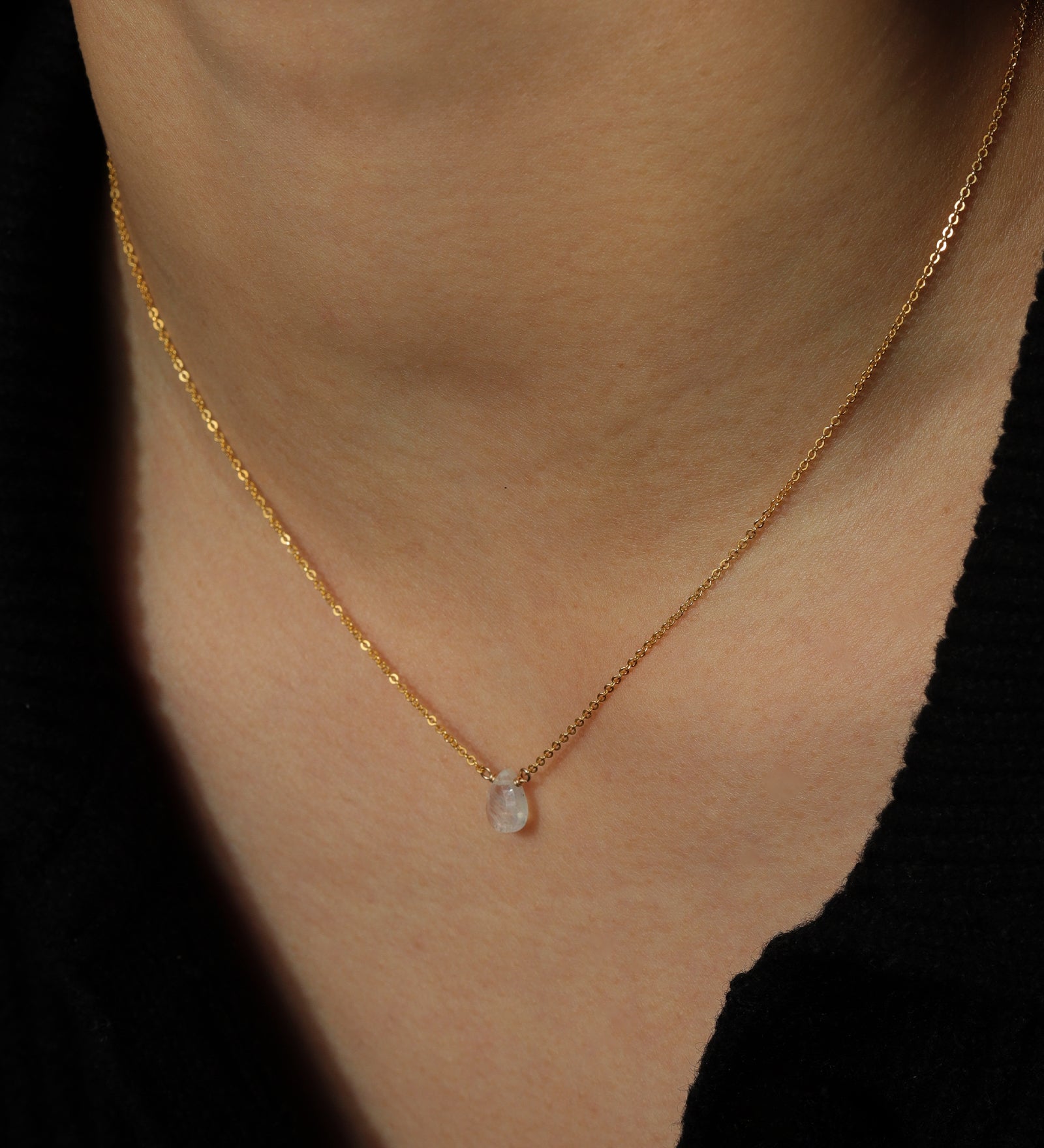 Stoned by Gem Jar-Pear Stone Cable Necklace-Necklaces-14k Gold Filled, Moonstone-Blue Ruby Jewellery-Vancouver Canada