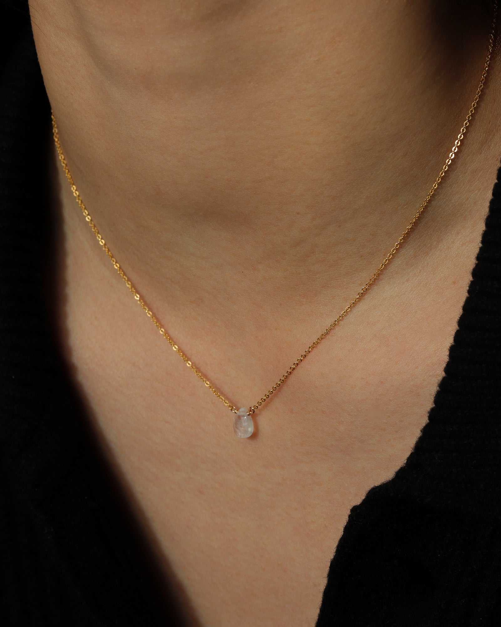 Stoned by Gem Jar-Pear Stone Cable Necklace-Necklaces-14k Gold Filled, Moonstone-Blue Ruby Jewellery-Vancouver Canada