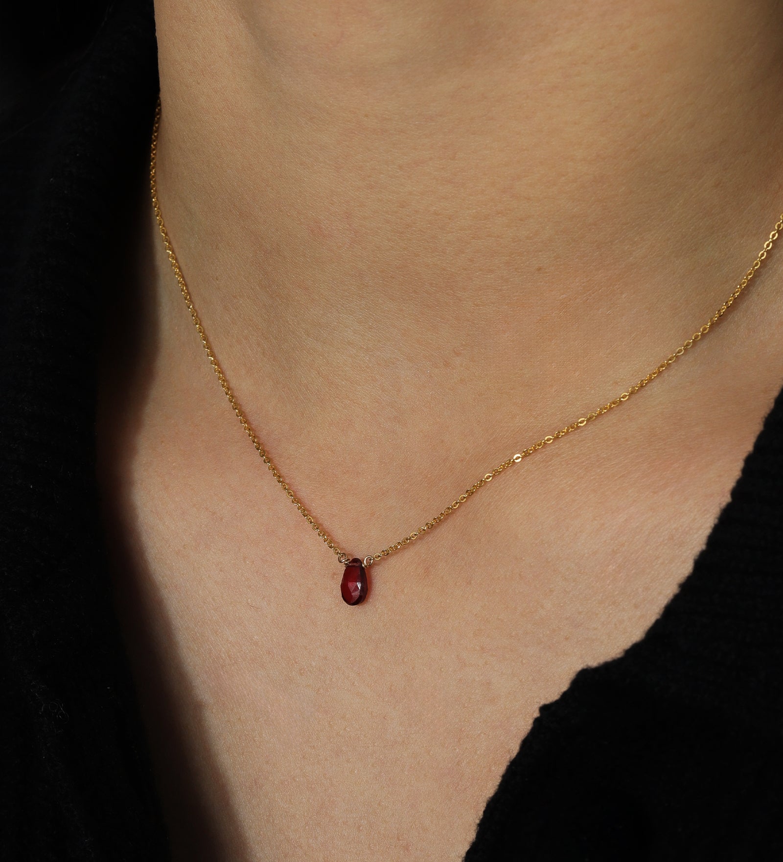 Stoned by Gem Jar-Pear Stone Cable Necklace-Necklaces-14k Gold Filled, Garnet-Blue Ruby Jewellery-Vancouver Canada