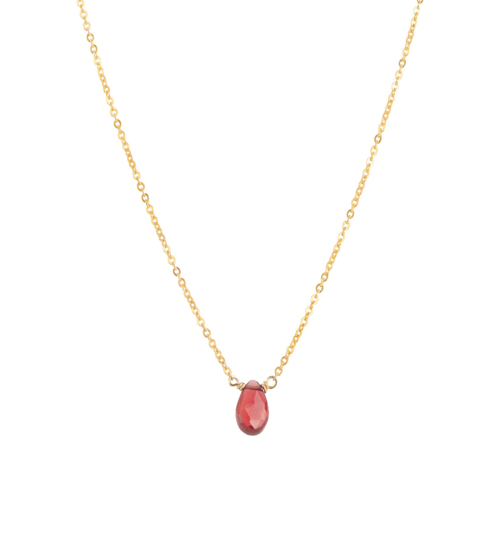 Pear Stone Cable Necklace 14k Gold Filled, Garnet