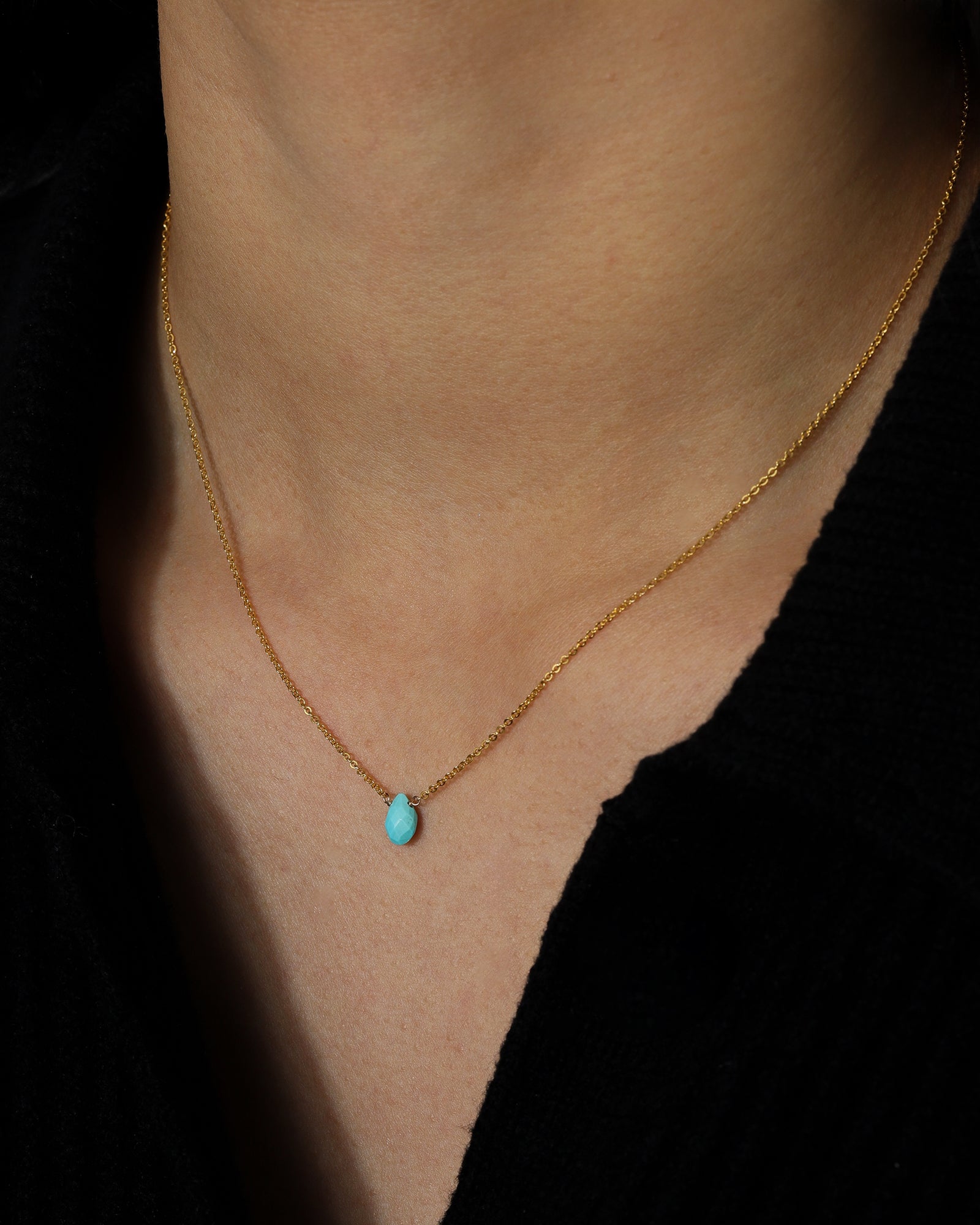 Stoned by Gem Jar-Pear Stone Cable Necklace-Necklaces-14k Gold Filled, Turquoise-Blue Ruby Jewellery-Vancouver Canada