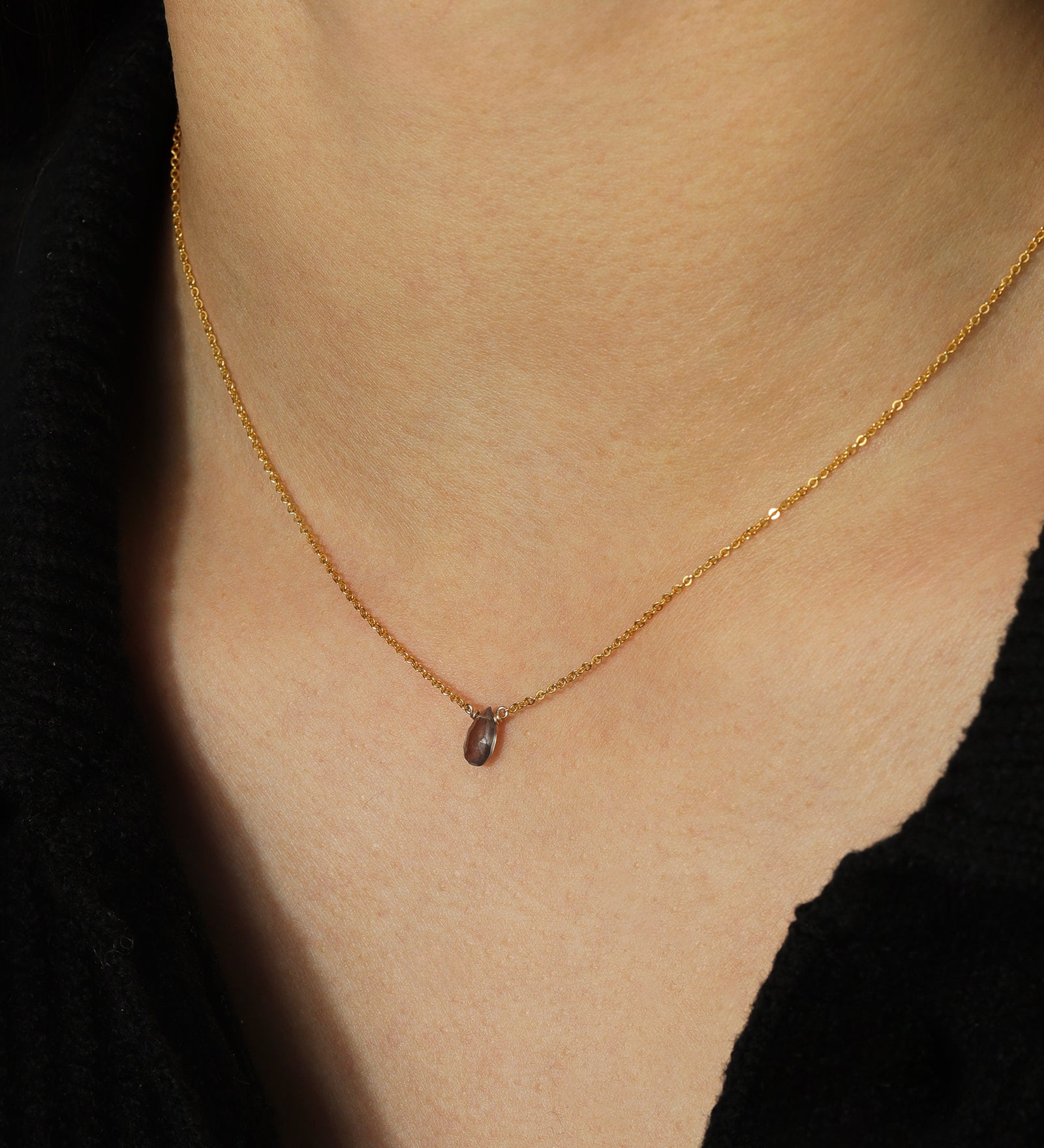 Stoned by Gem Jar-Pear Stone Cable Necklace-Necklaces-14k Gold Filled, Smokey Topaz-Blue Ruby Jewellery-Vancouver Canada