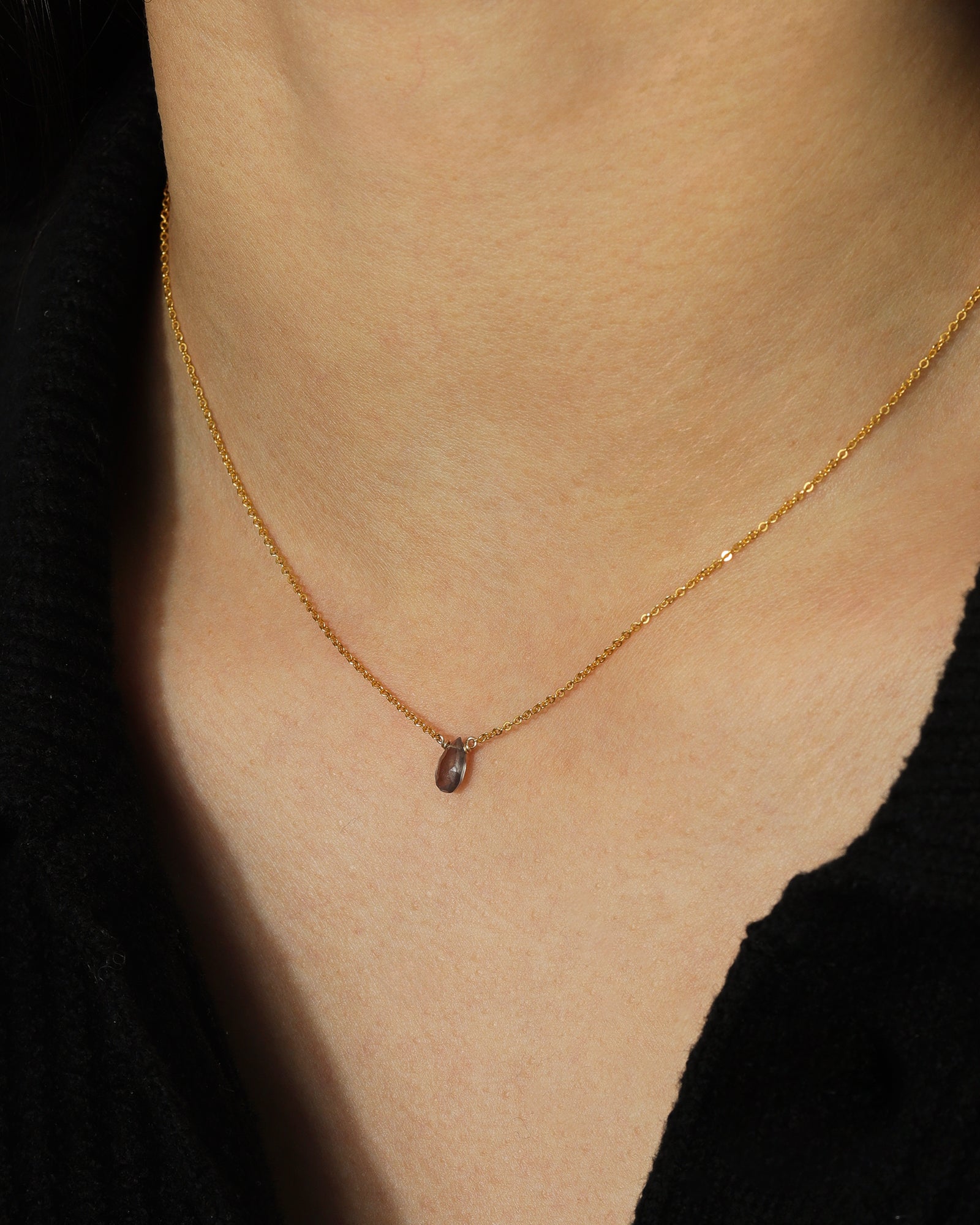 Stoned by Gem Jar-Pear Stone Cable Necklace-Necklaces-14k Gold Filled, Smokey Topaz-Blue Ruby Jewellery-Vancouver Canada