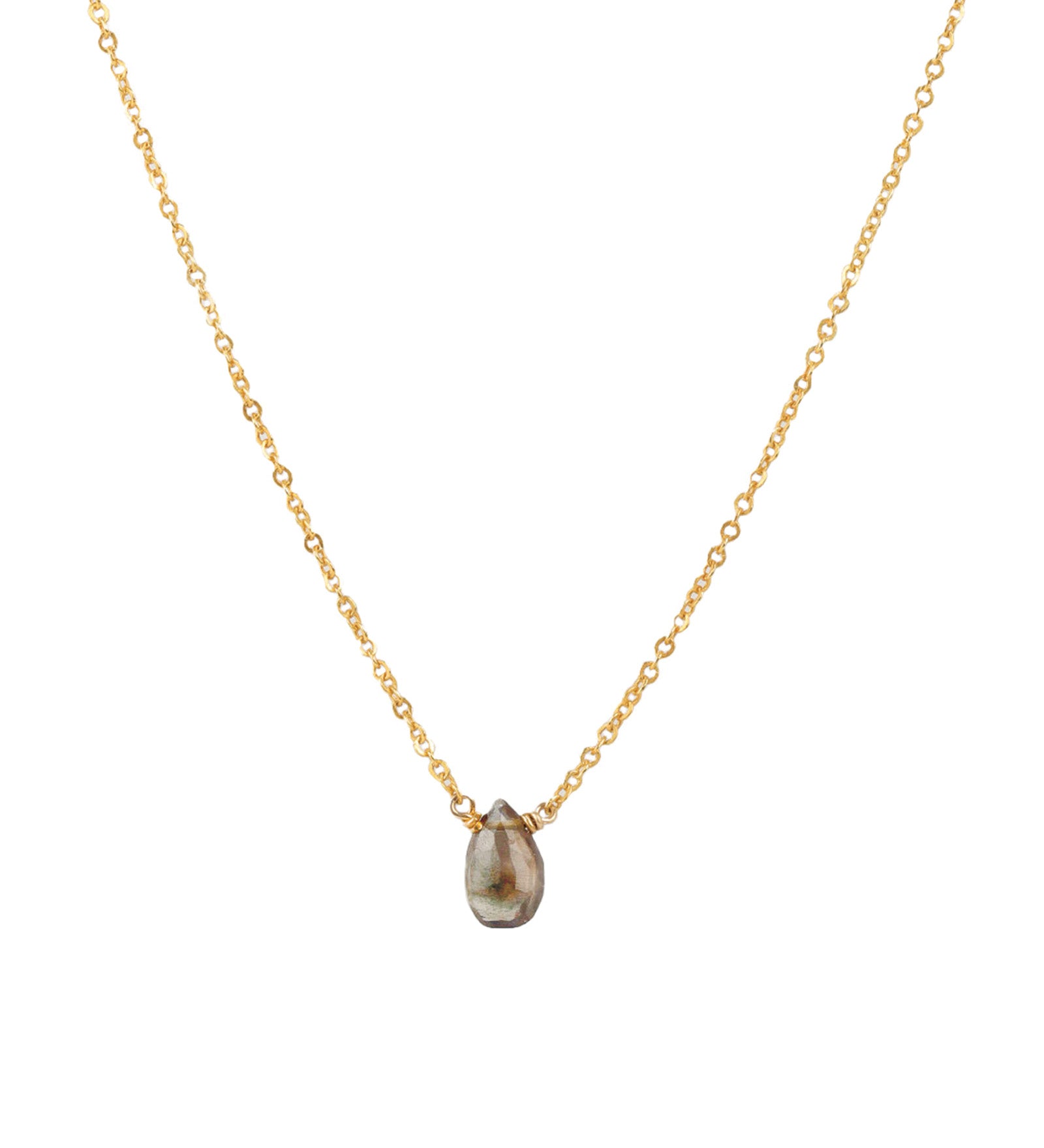 Pear Stone Cable Necklace 14k Gold Filled, Smokey Topaz