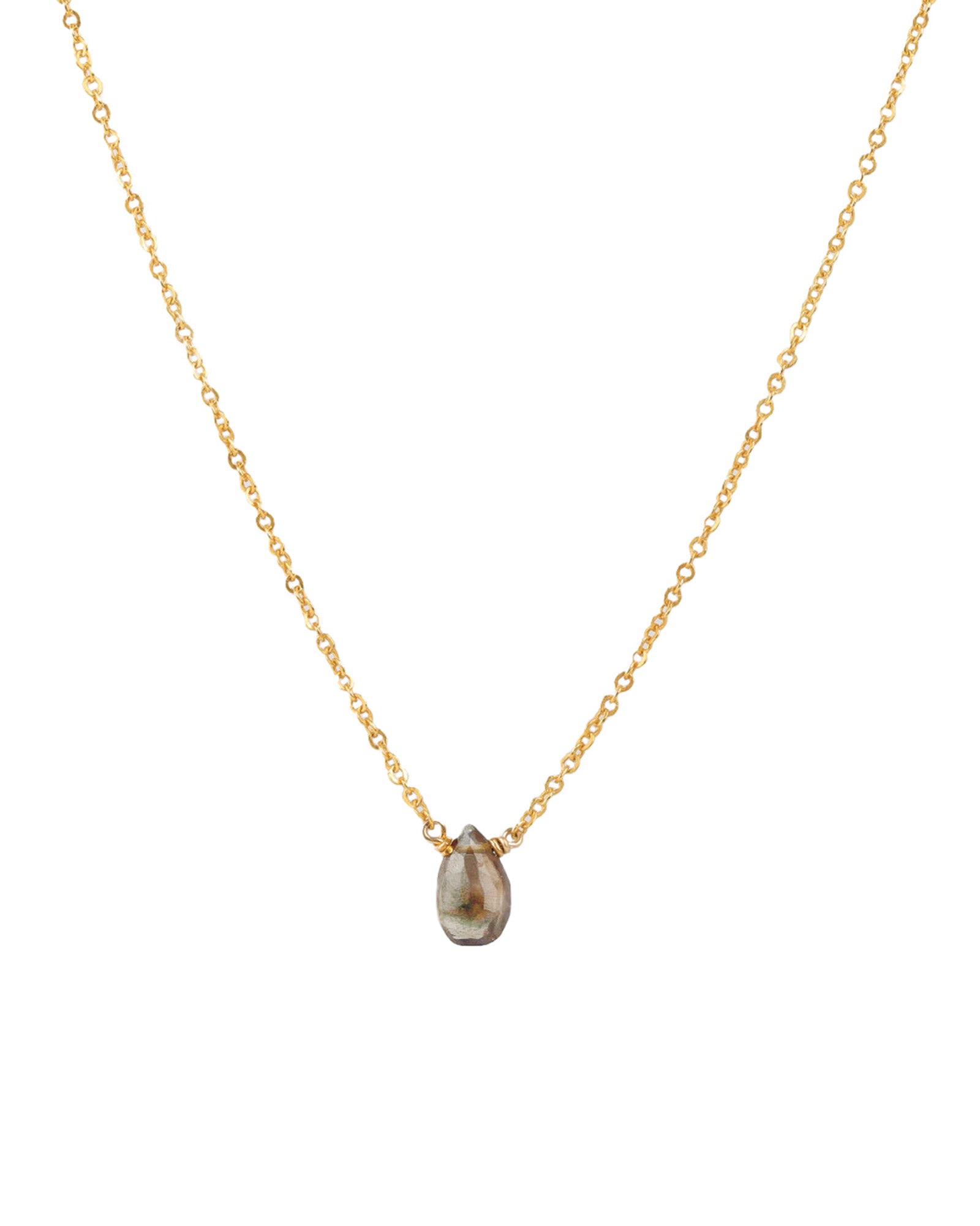 Pear Stone Cable Necklace 14k Gold Filled, Smokey Topaz