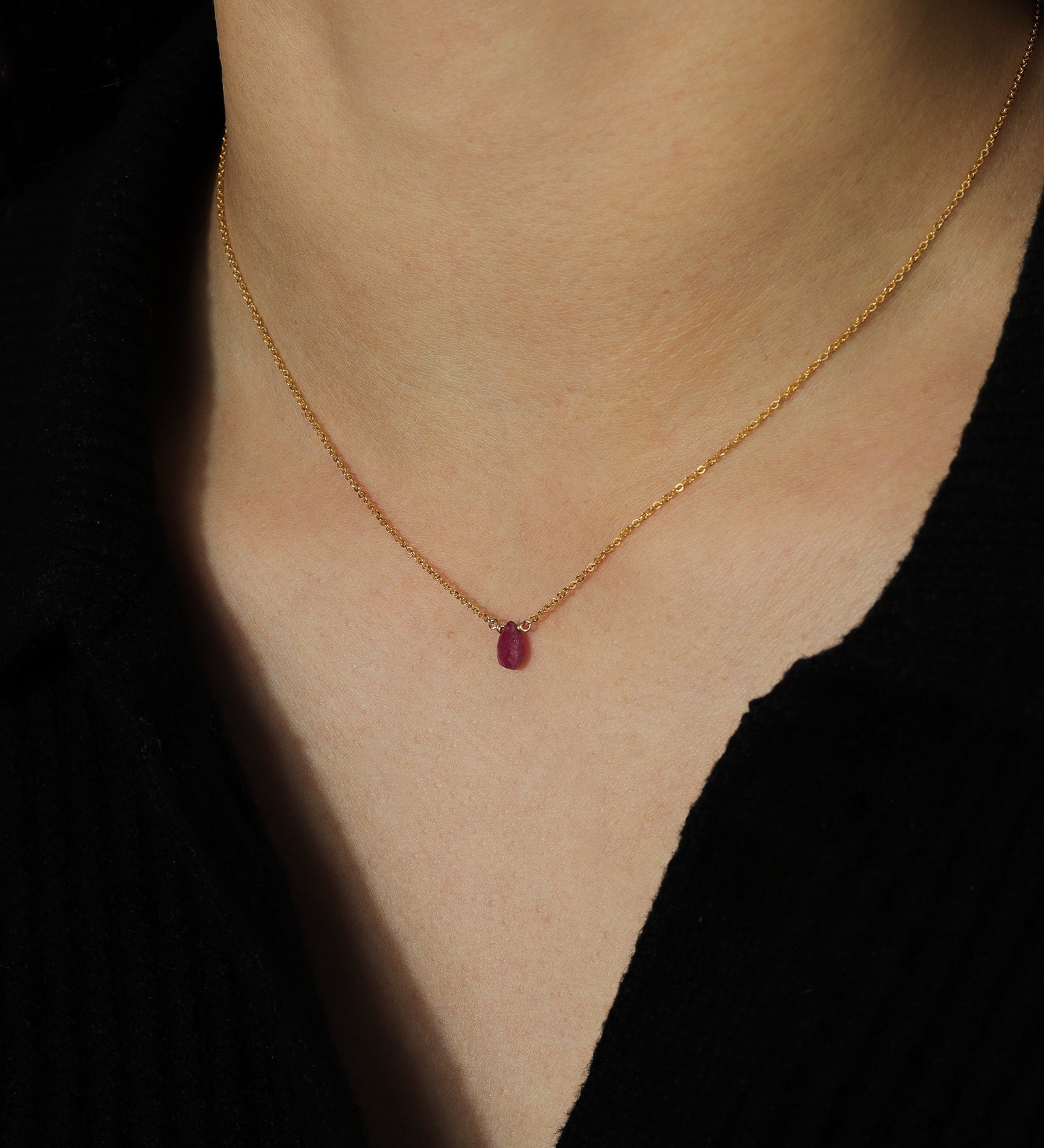 Stoned by Gem Jar-Pear Stone Cable Necklace-Necklaces-14k Gold Filled, Pink Sapphire-Blue Ruby Jewellery-Vancouver Canada