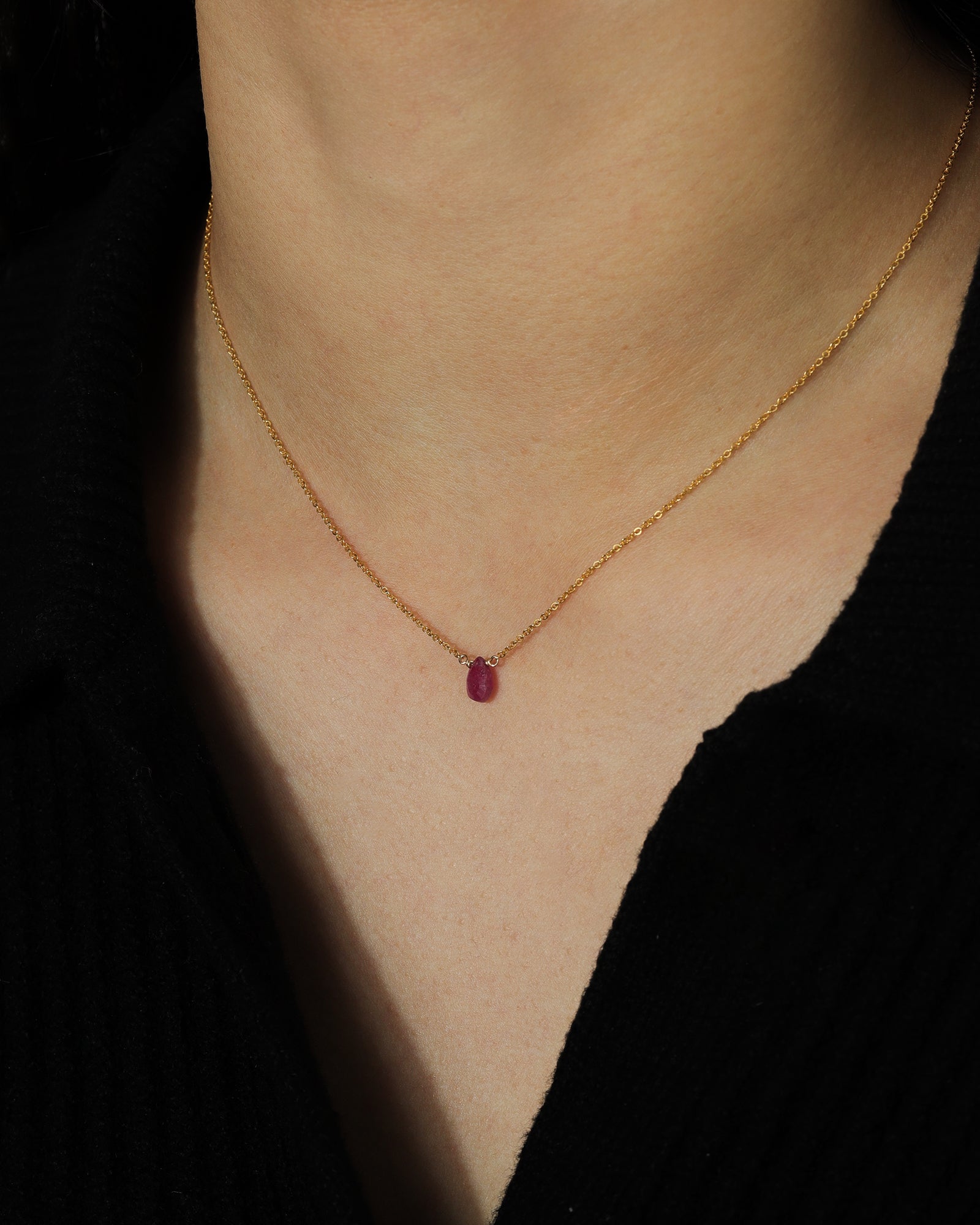 Stoned by Gem Jar-Pear Stone Cable Necklace-Necklaces-14k Gold Filled, Pink Sapphire-Blue Ruby Jewellery-Vancouver Canada