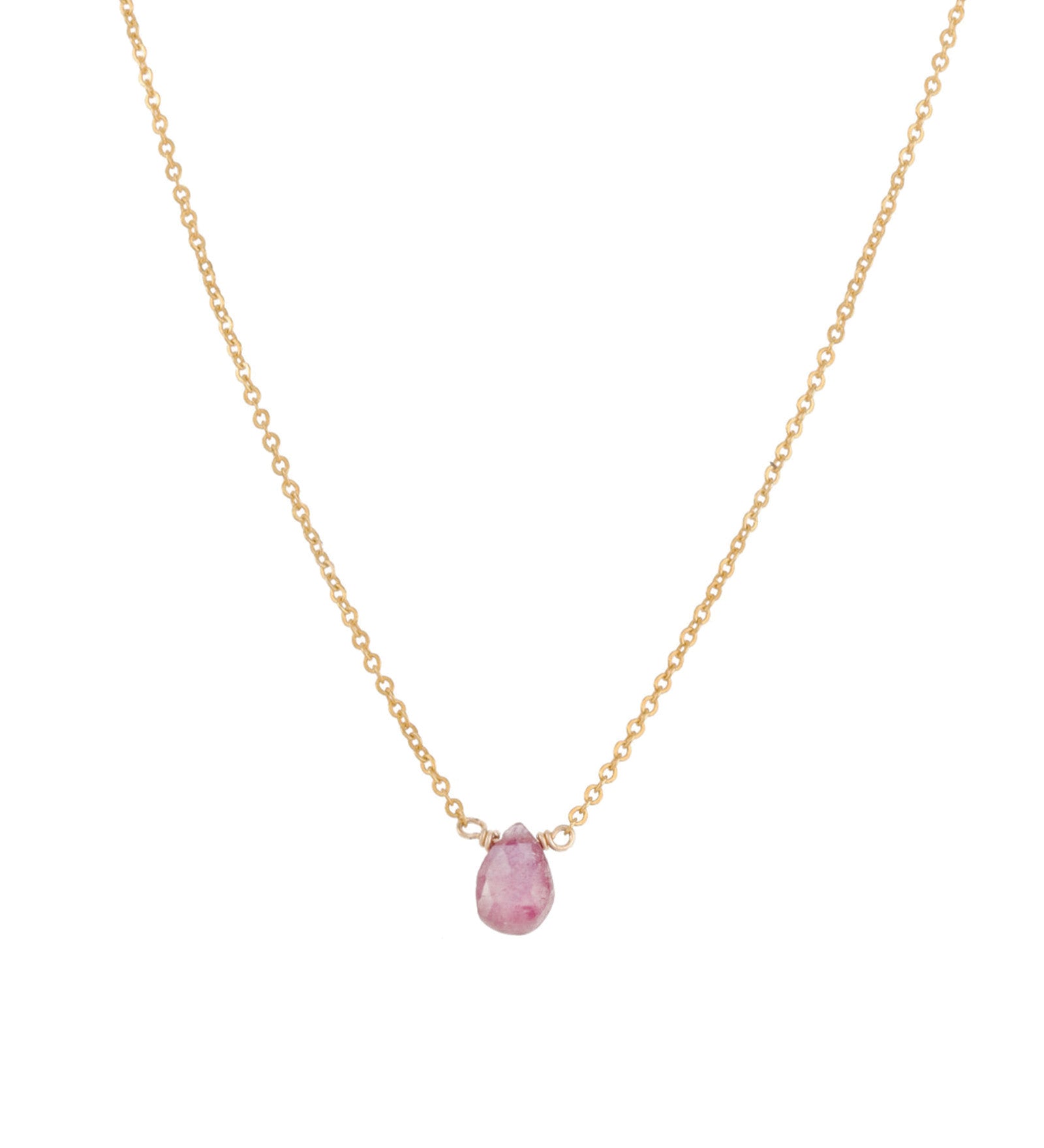 Pear Stone Cable Necklace 14k Gold Filled, Pink Sapphire