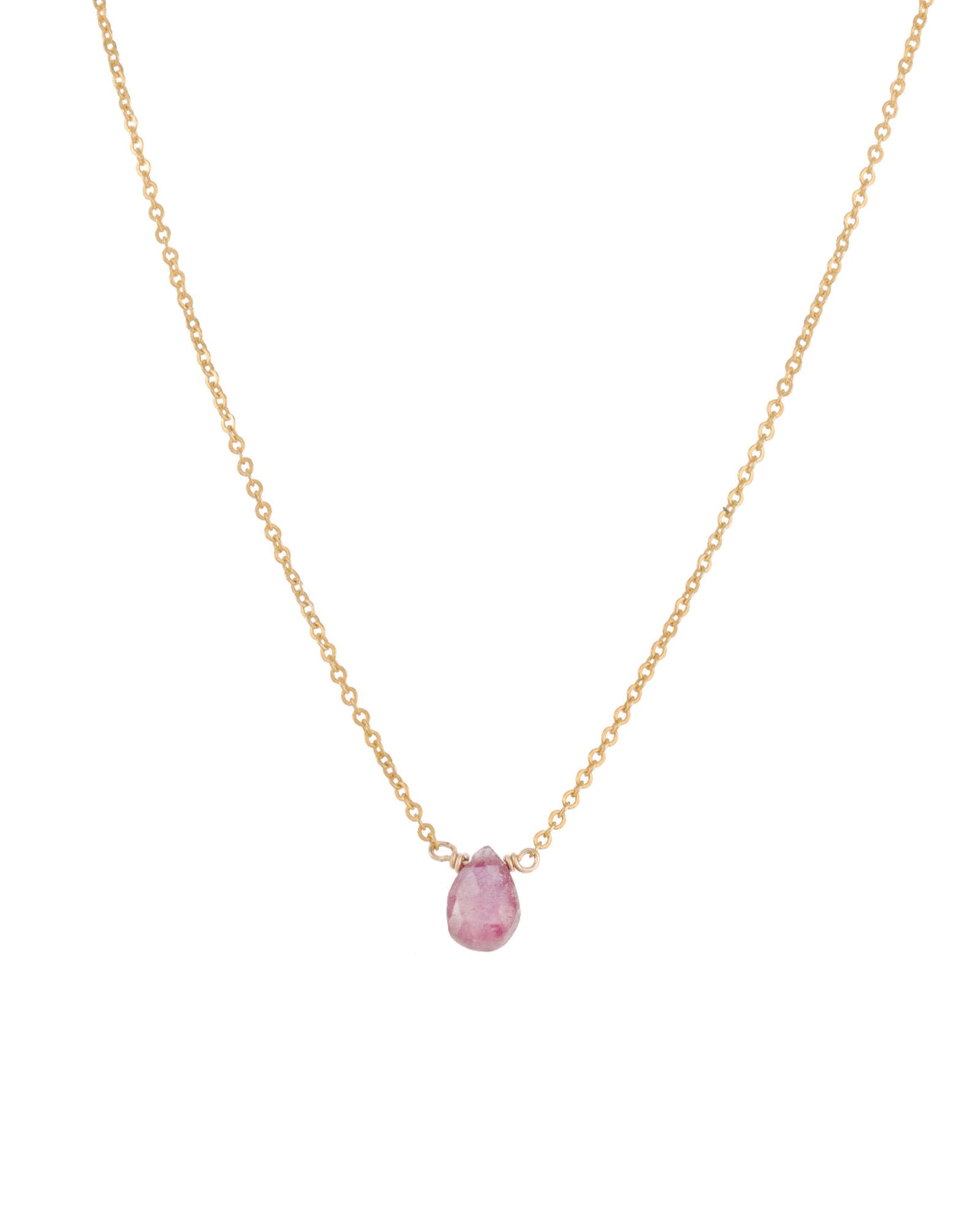 Pear Stone Cable Necklace 14k Gold Filled, Pink Sapphire