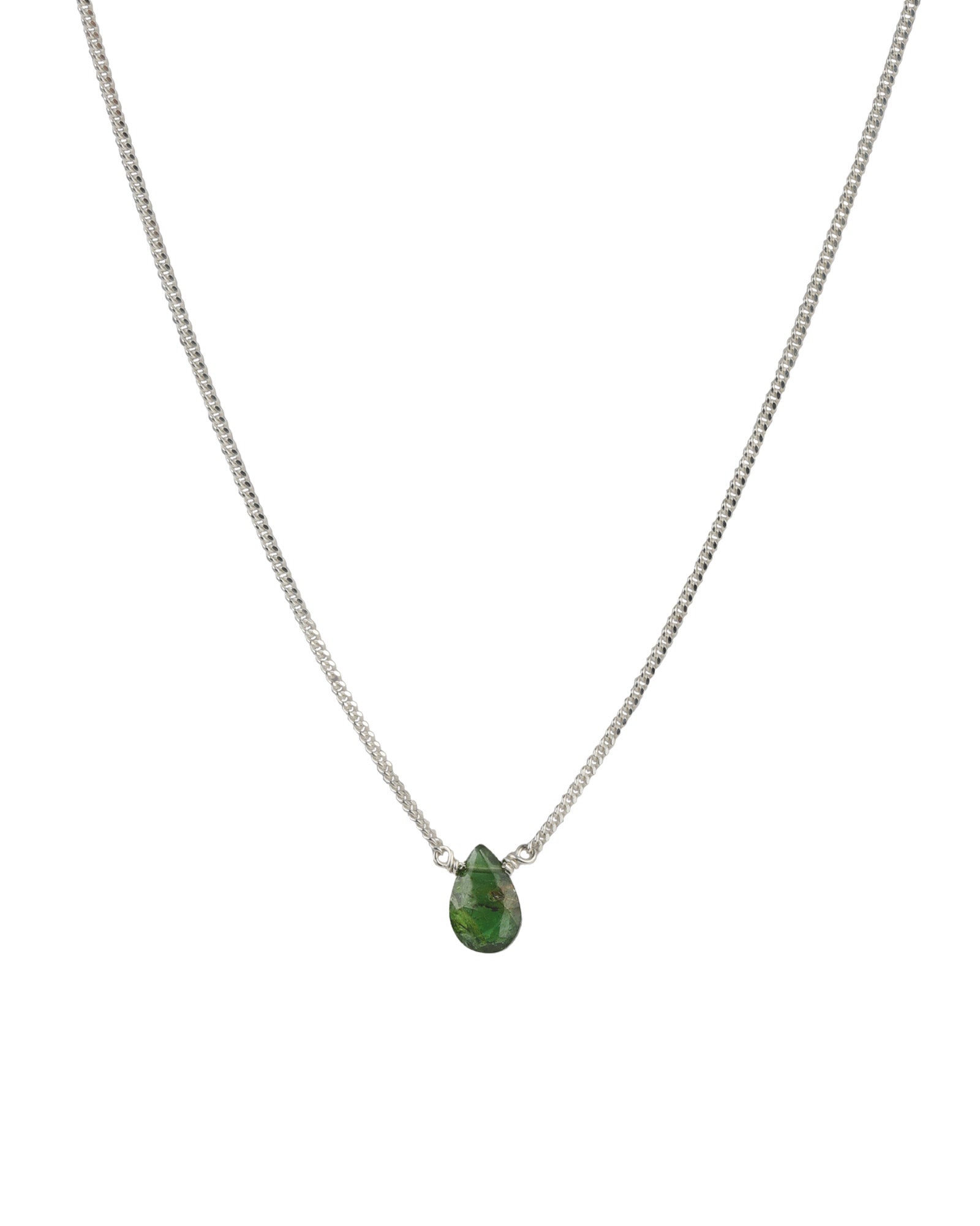 Pear Stone Curb Necklace Sterling Silver, Green Tourmaline