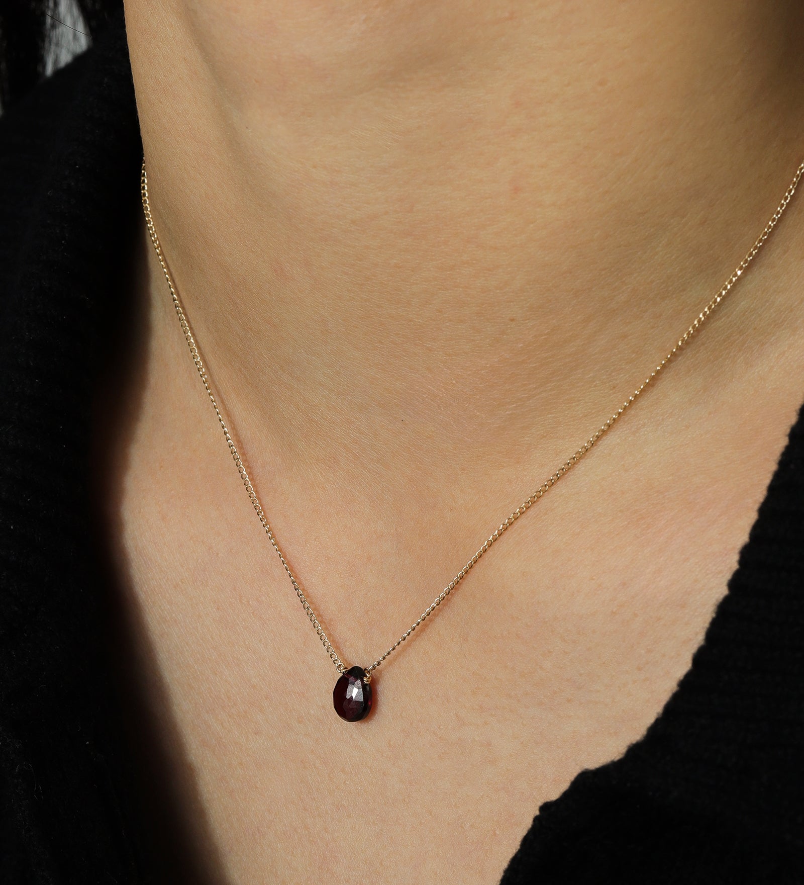 Stoned by Gem Jar-Pear Stone Curb Necklace-Necklaces-Sterling Silver, Garnet-Blue Ruby Jewellery-Vancouver Canada