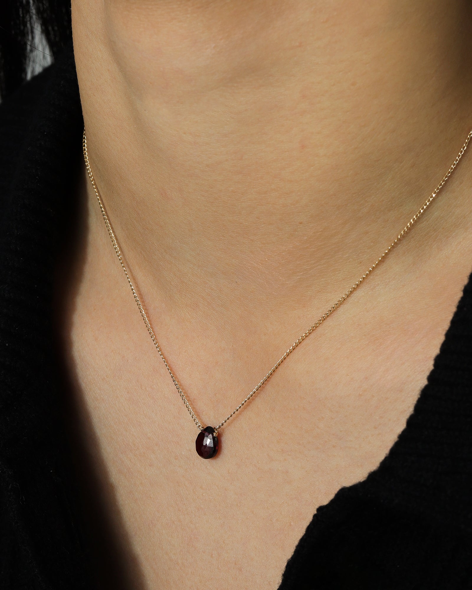 Stoned by Gem Jar-Pear Stone Curb Necklace-Necklaces-Sterling Silver, Garnet-Blue Ruby Jewellery-Vancouver Canada