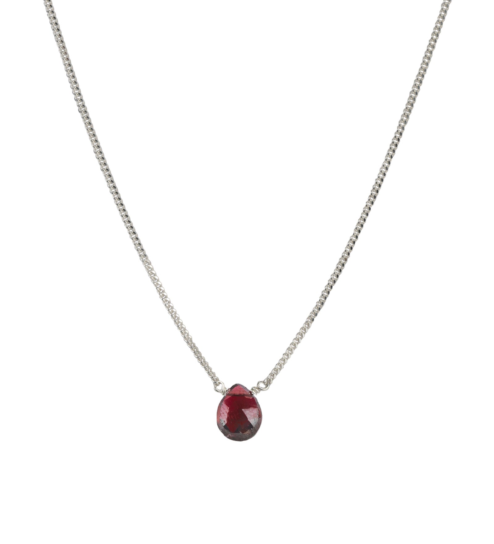 Pear Stone Curb Necklace Sterling Silver, Garnet