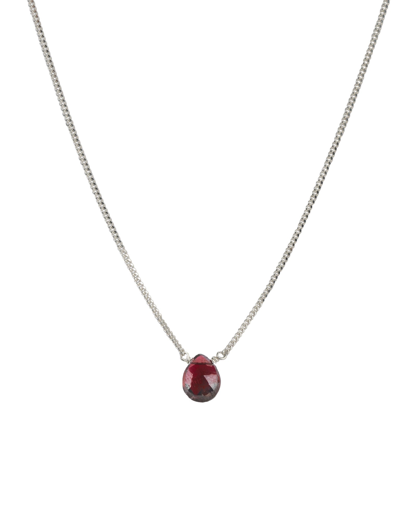 Pear Stone Curb Necklace Sterling Silver, Garnet