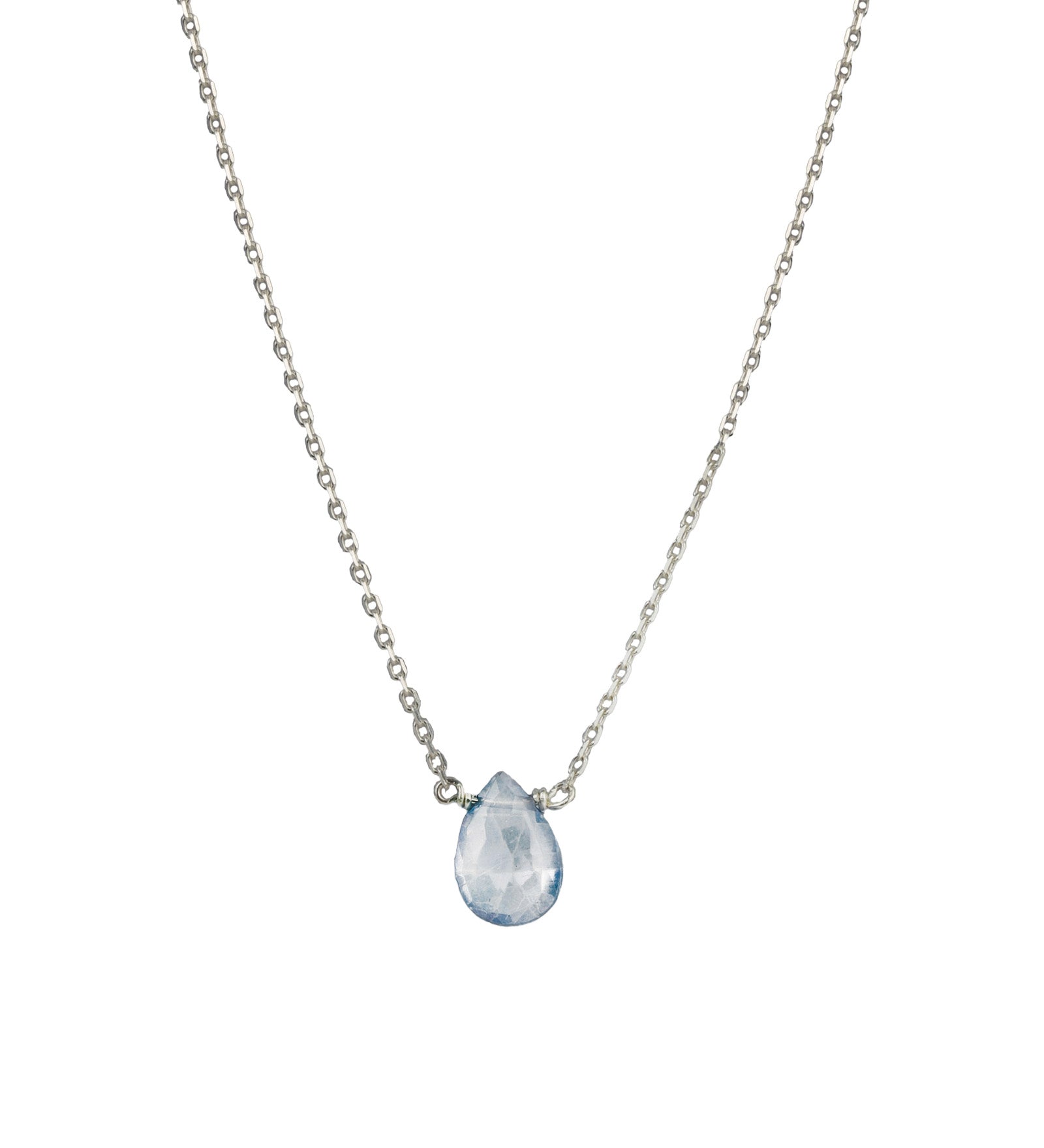 Pear Stone Cable Necklace Sterling Silver, Mystic Blue Topaz