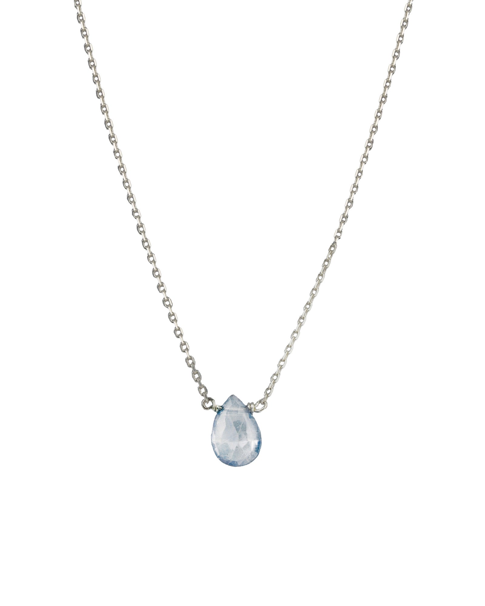 Pear Stone Cable Necklace Sterling Silver, Mystic Blue Topaz