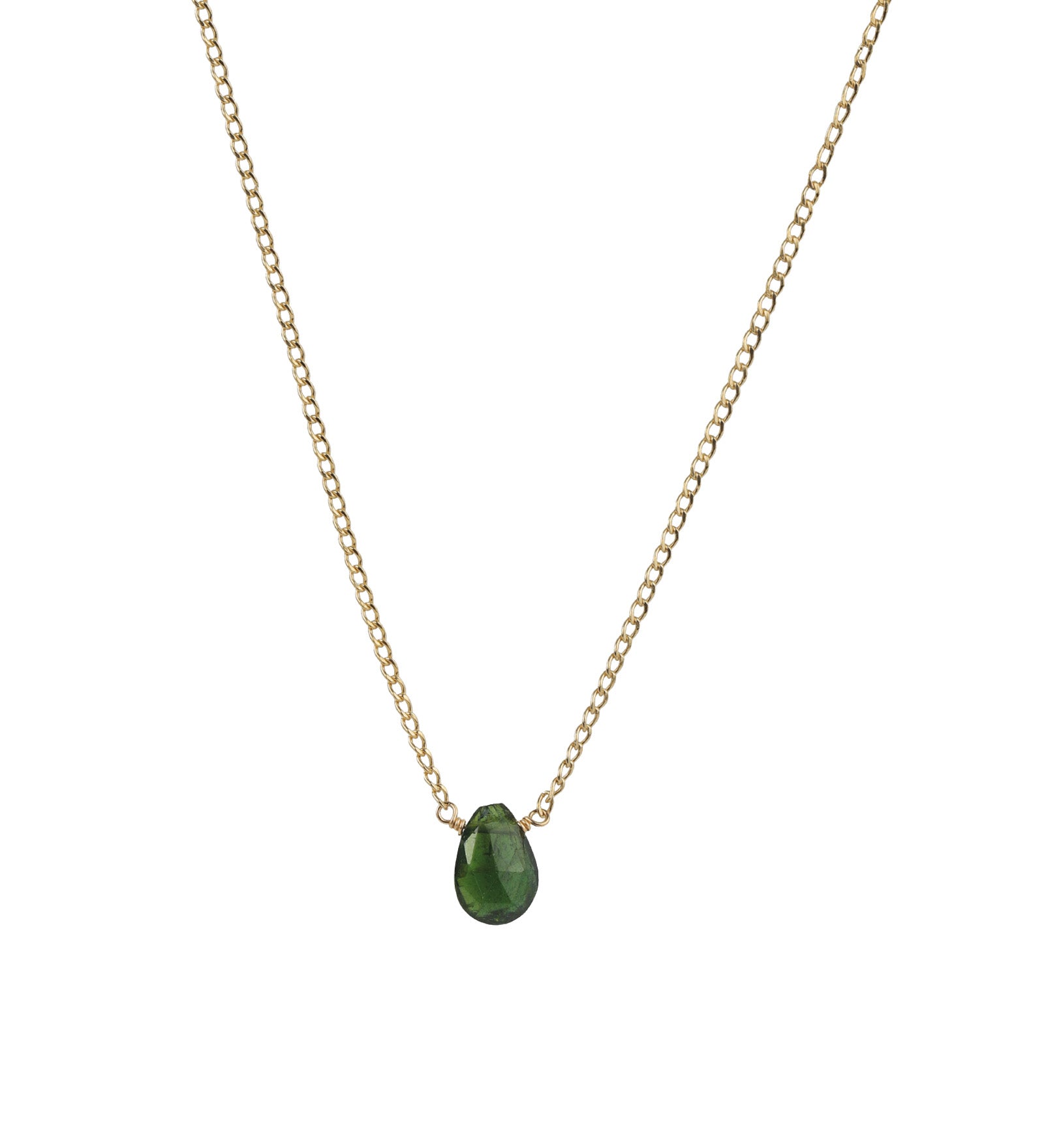 Pear Stone Curb Necklace 14k Gold Filled, Green Tourmaline